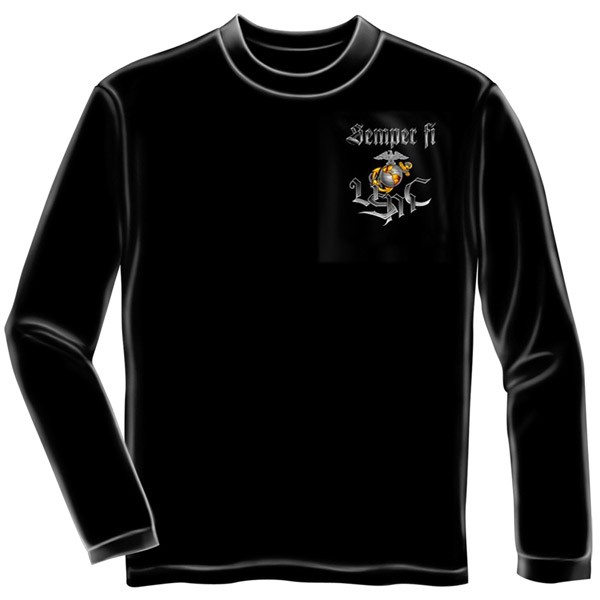 USMC Marines Semper Fi USA Patriotic Black Long Sleeve Graphic Tee Shirt - image 2