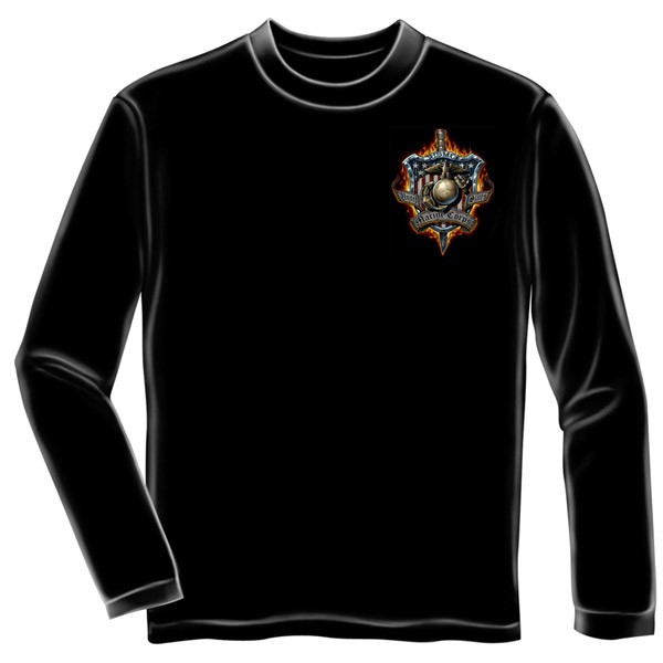 Marines Once Always USA Black Long Sleeve TShirt - image 2