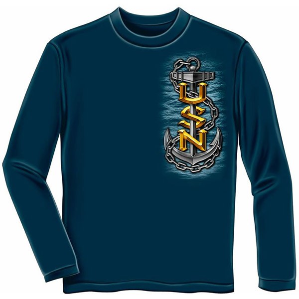 Men's Blue US Navy Patriotic Sea Is Ours Long Sleeve Shirt