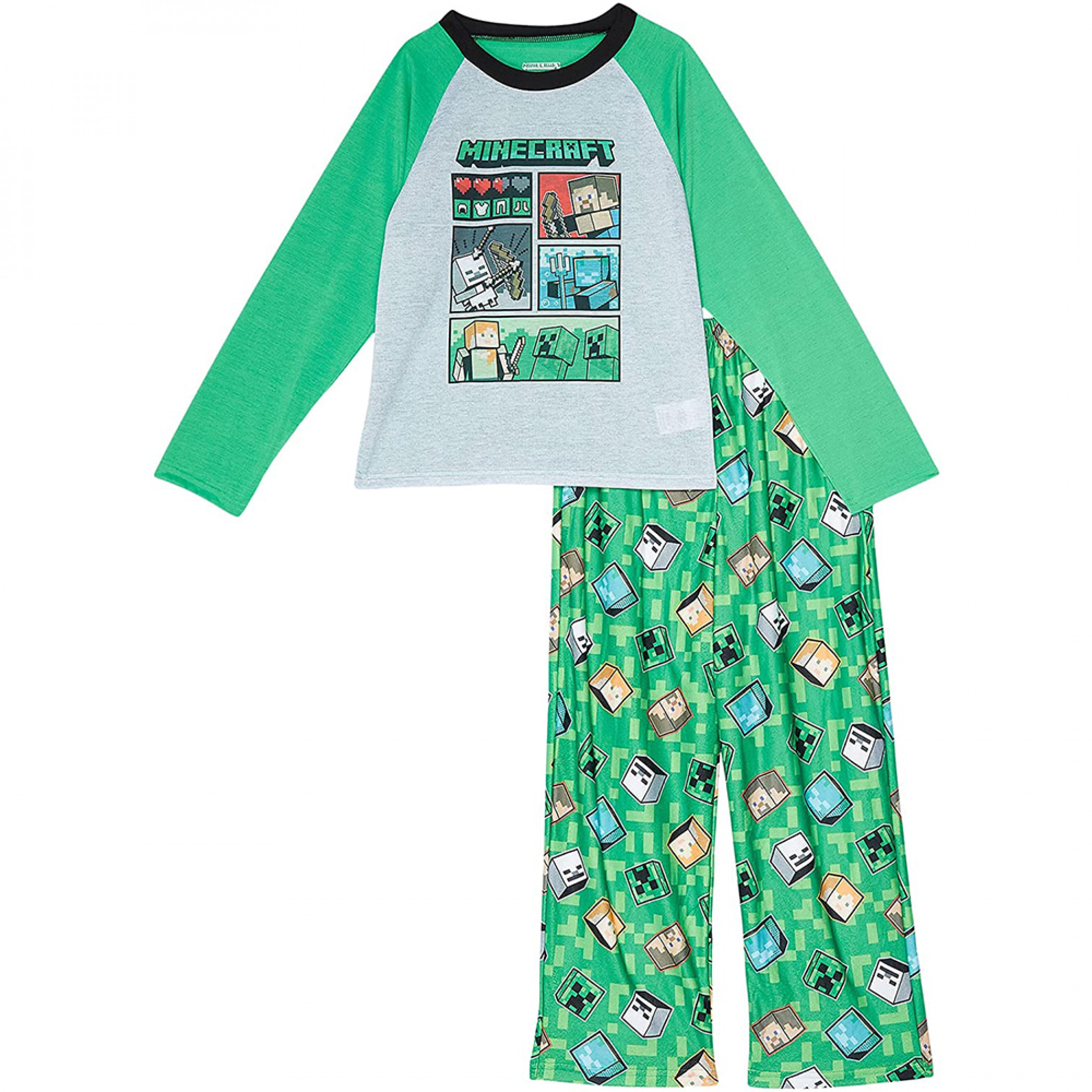 Minecraft Comic Panel w/ Icons All Over Legs Pajama Set, Green