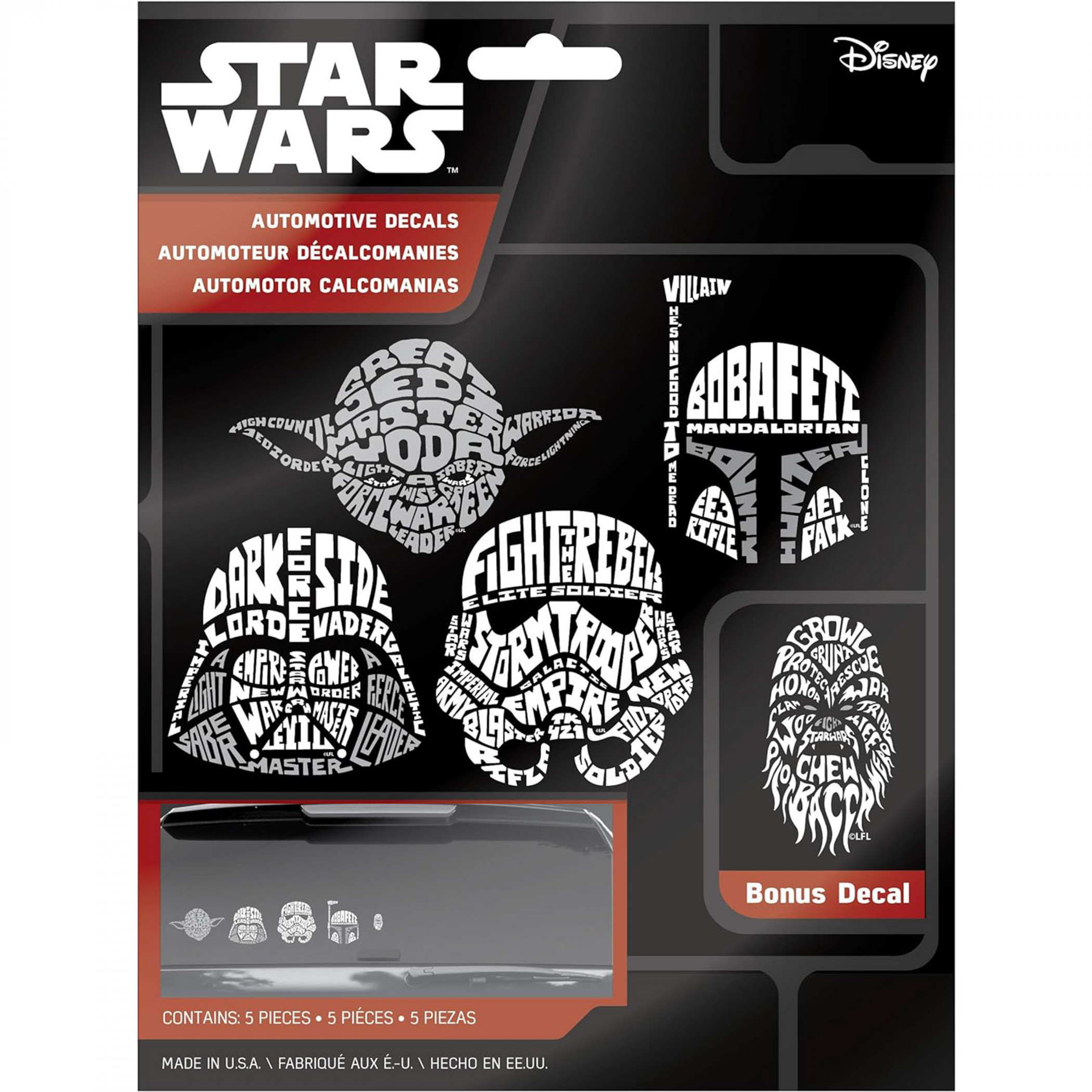 Star Wars Word Cloud 5-Piece Car Decal Kit, White