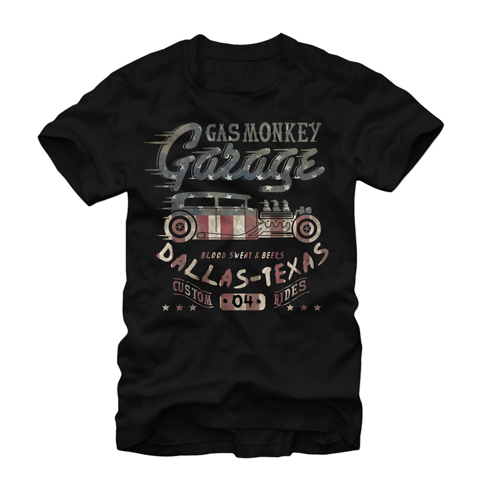 Gas Monkey Garage Flag Filled Black T Shirt