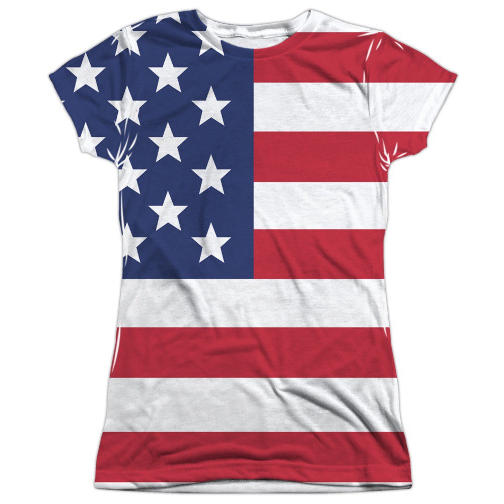 American Flag Patriotic Front and Back Print Women's Tshirt