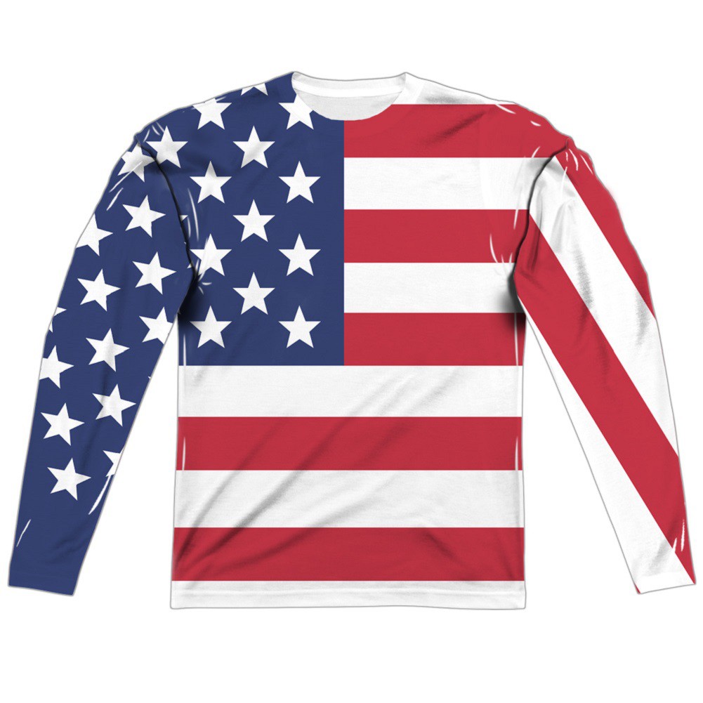 American Flag Patriotic Men's Long Sleeve Front and Back Print Shirt