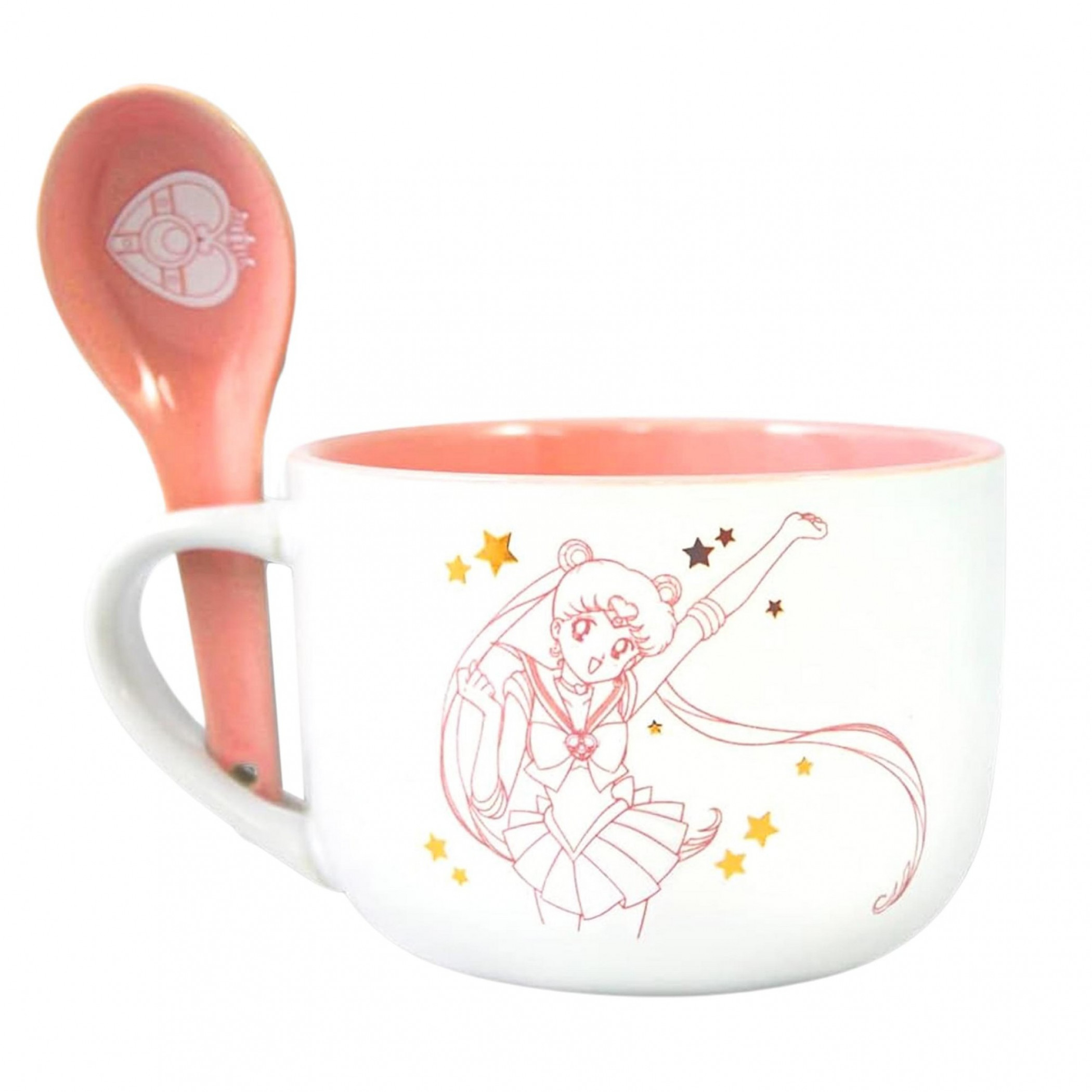 Sailor Moon Bright Stars 12oz Ceramic Soup Mug with Spoon, White