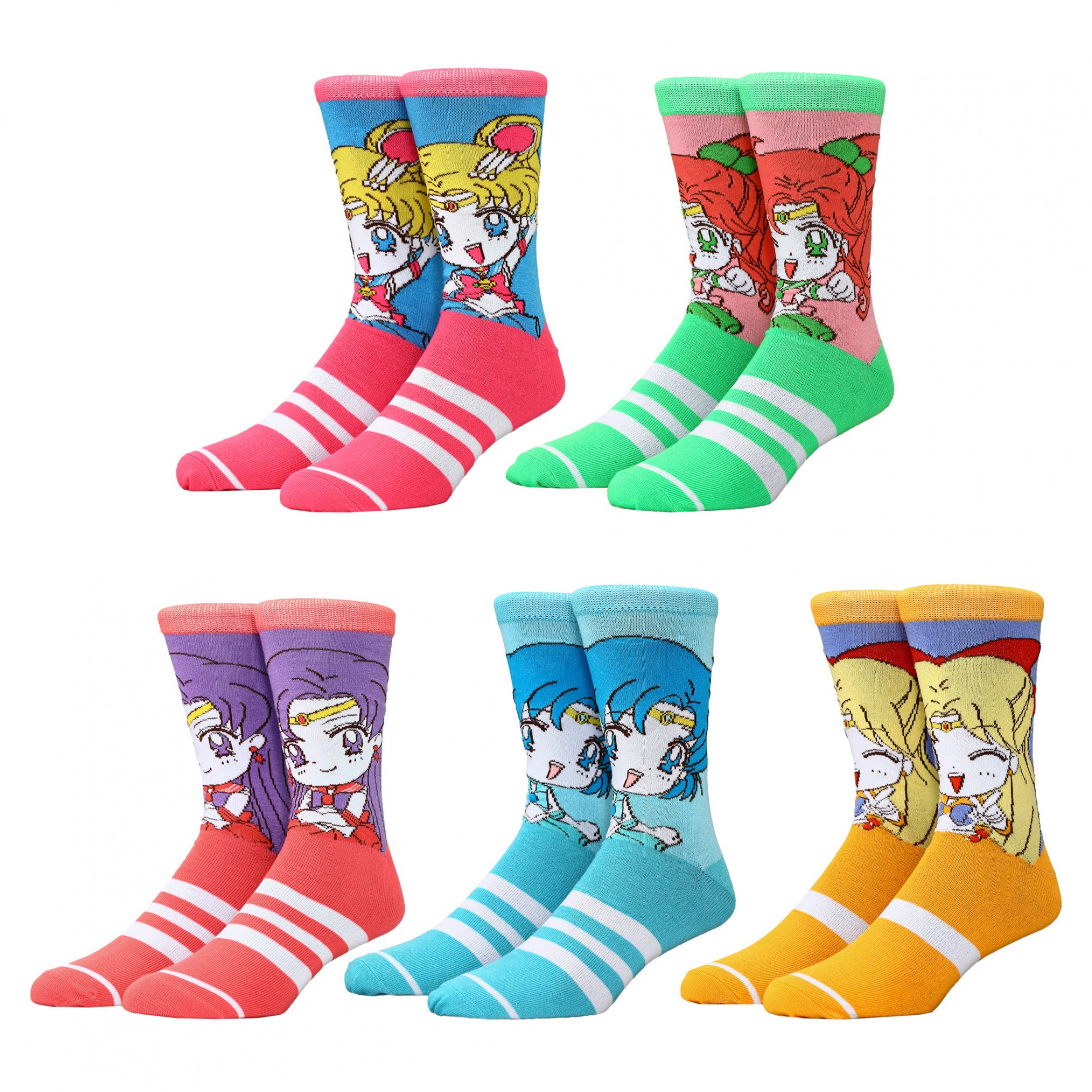 Sailor Moon Chibi Sailor Scouts 5-Pair Pack of Crew Socks, Multi-Color