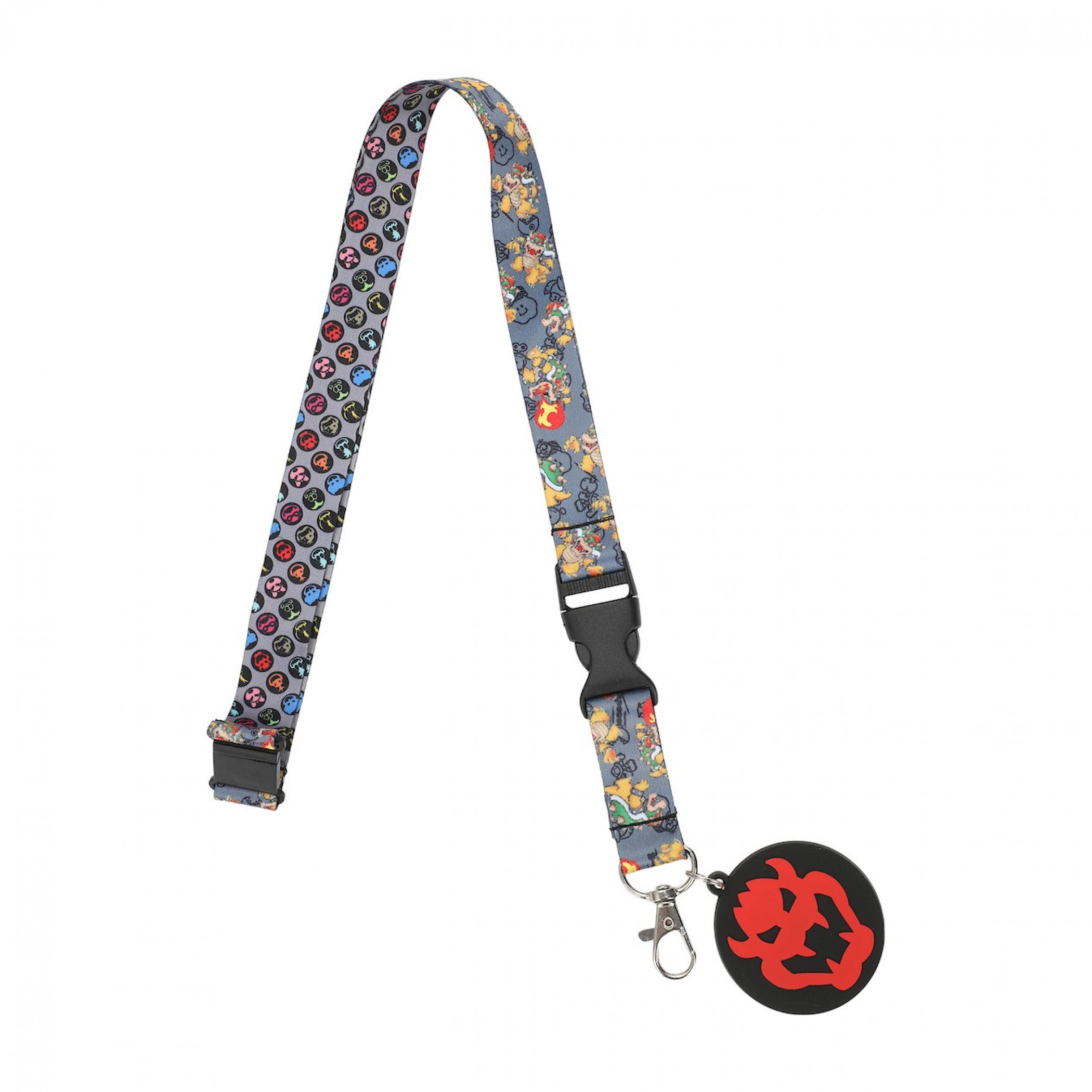 Super Mario Bros. Icons Lanyard with Bowser Rubber Charm, Multi-Color