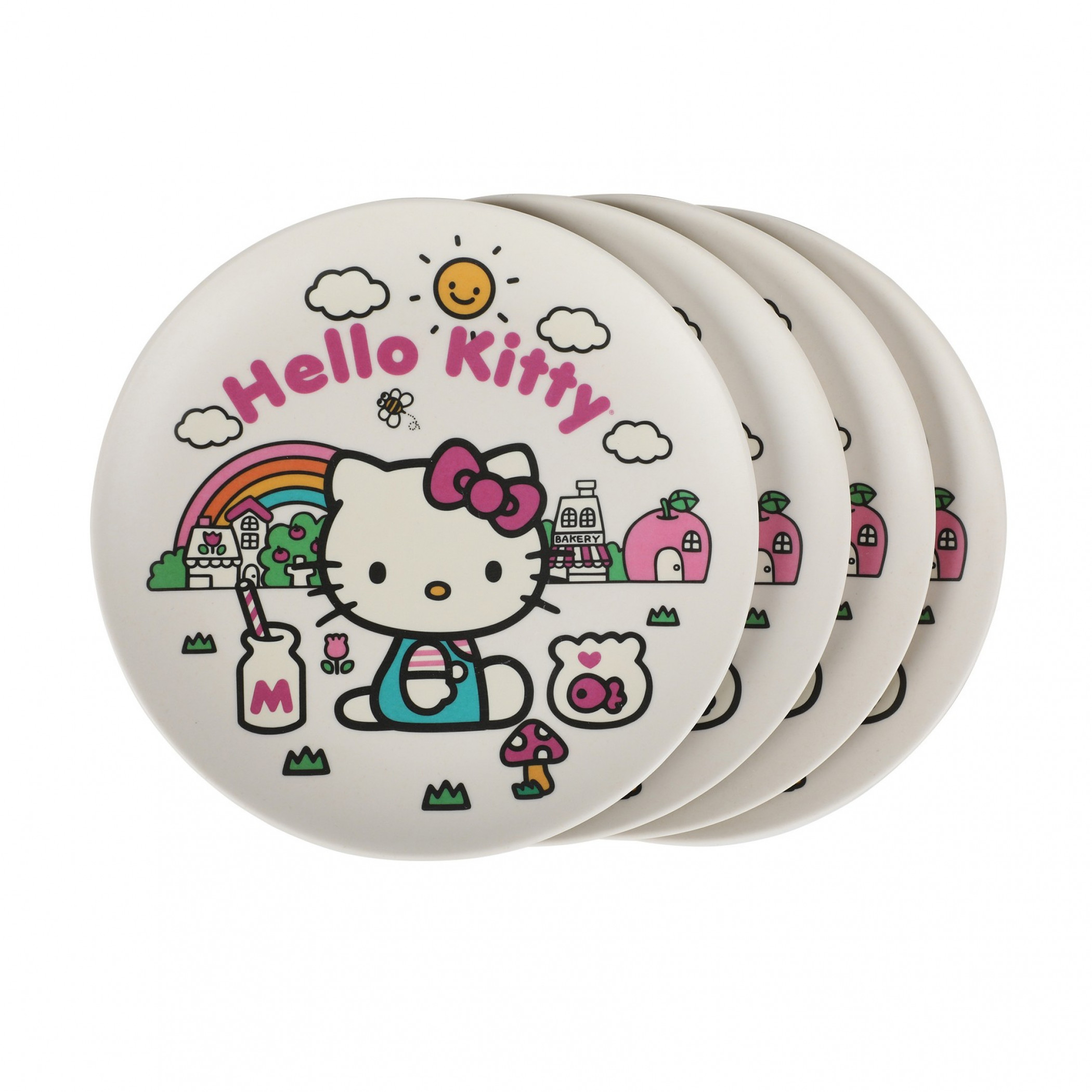 Hello Kitty Picnic Time Bamboo 4-Piece Plate Set, White