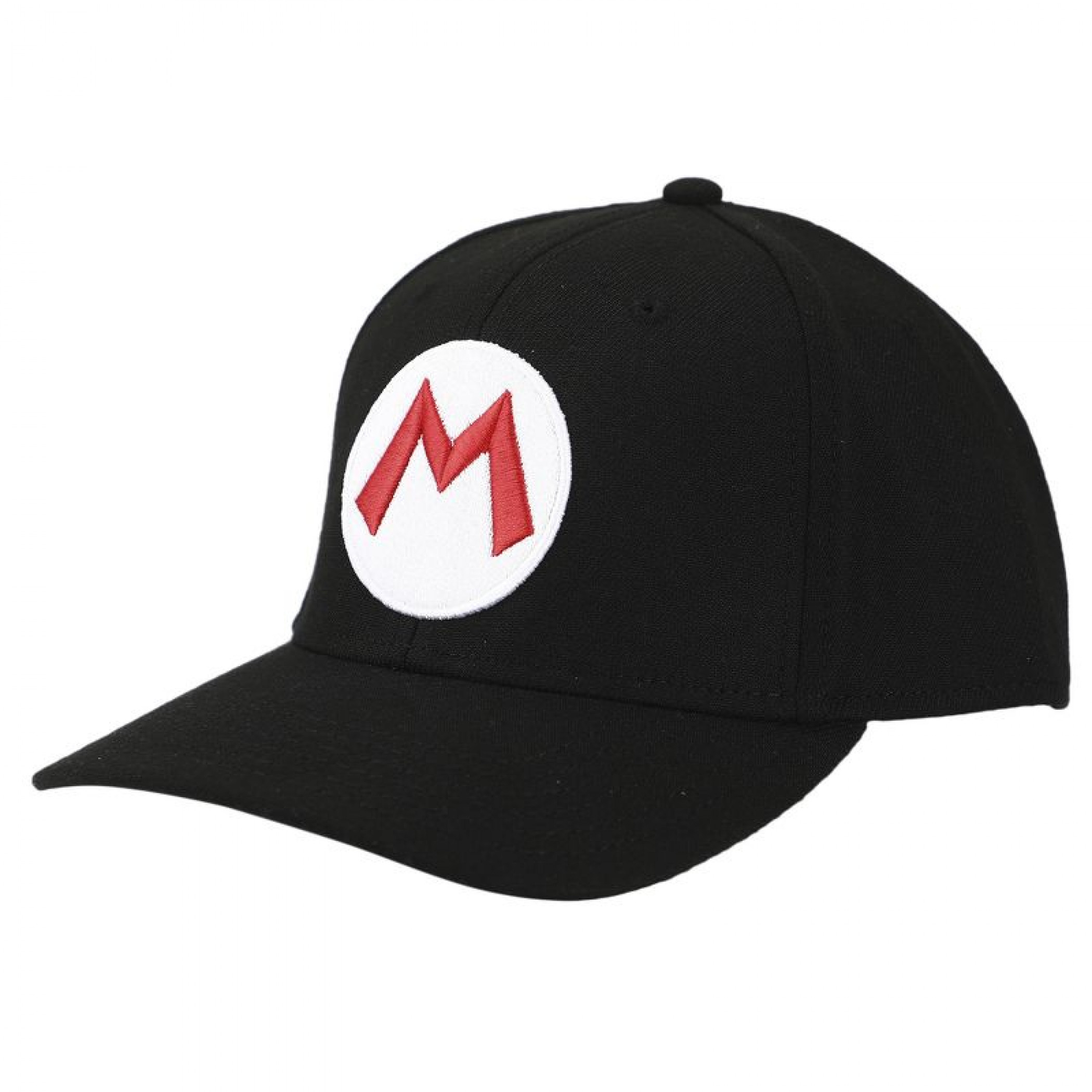 Super Mario Embroidered Symbol Pre-Curved Bill Snapback Hat, Black