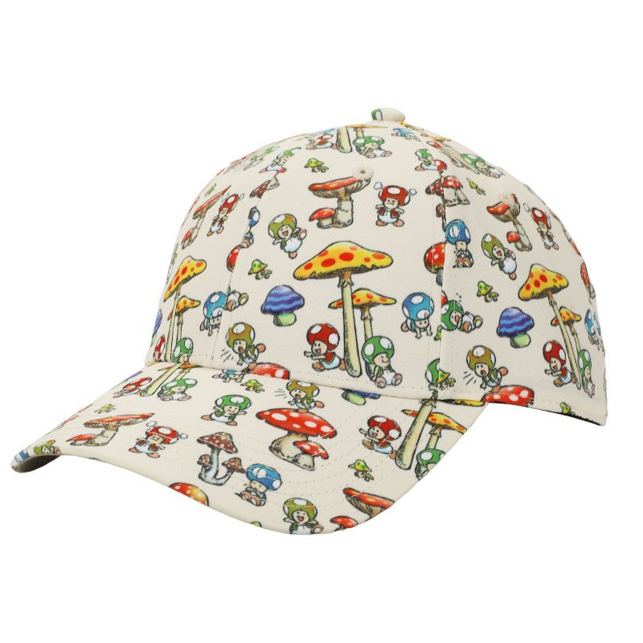 Super Mario Bros. Toad and Mushrooms Pre-Curved Snapback Hat, Multi-Color