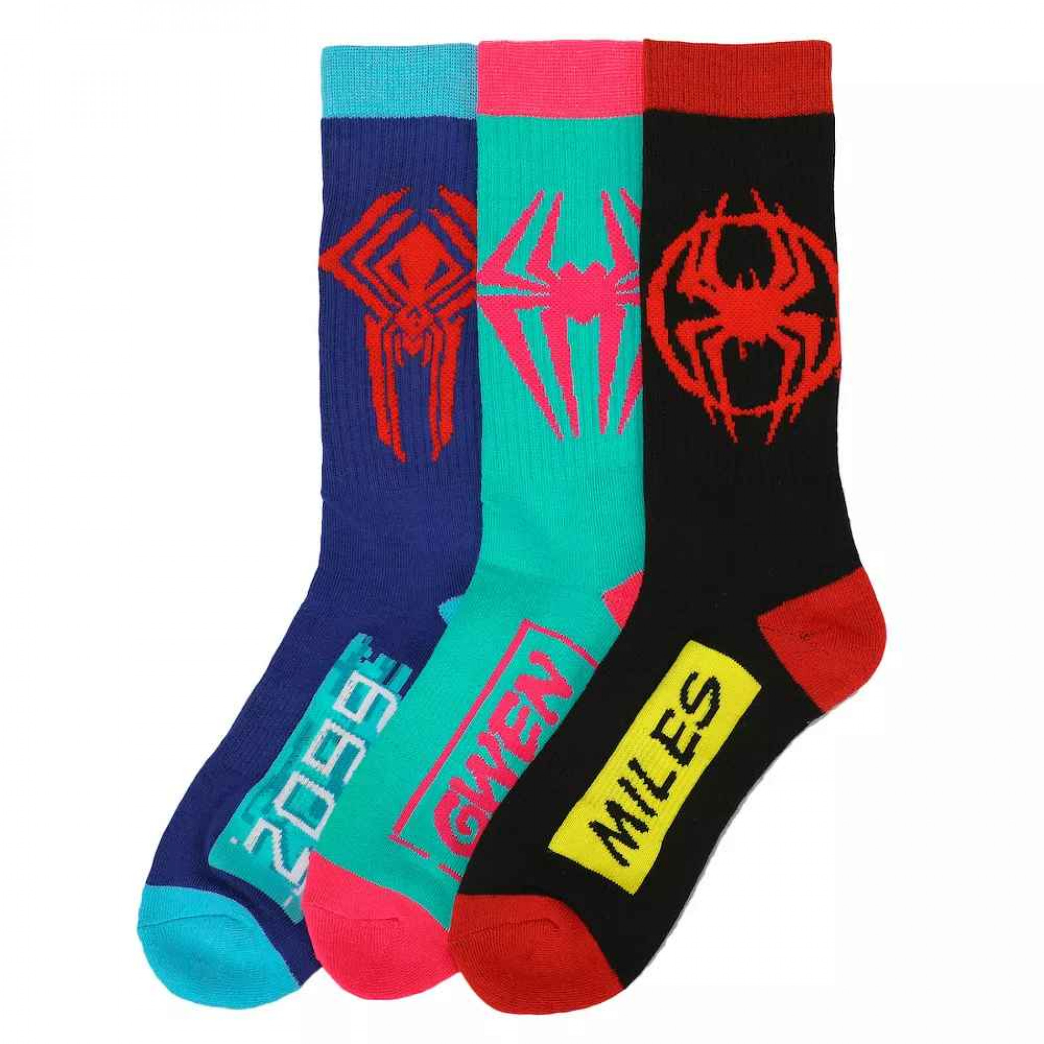 Spider-Man Across The Spider-Verse 3-Pair Pack of Crew Socks, Multi-Color