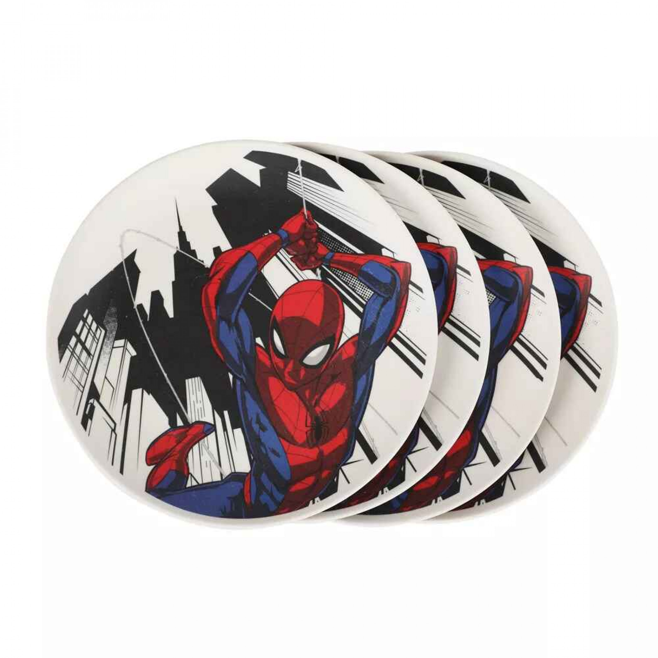 Spider-Man Swinging Through the City Bamboo 4-Piece Plate Set, Multi-Color