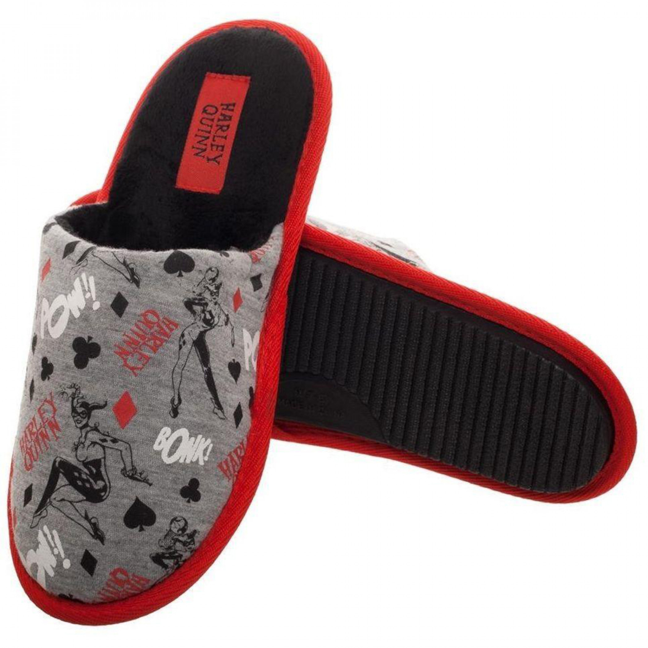 Harley Quinn Classic Comic Pow! Bonk! All Over Print Slipper Slides, Multi-Color