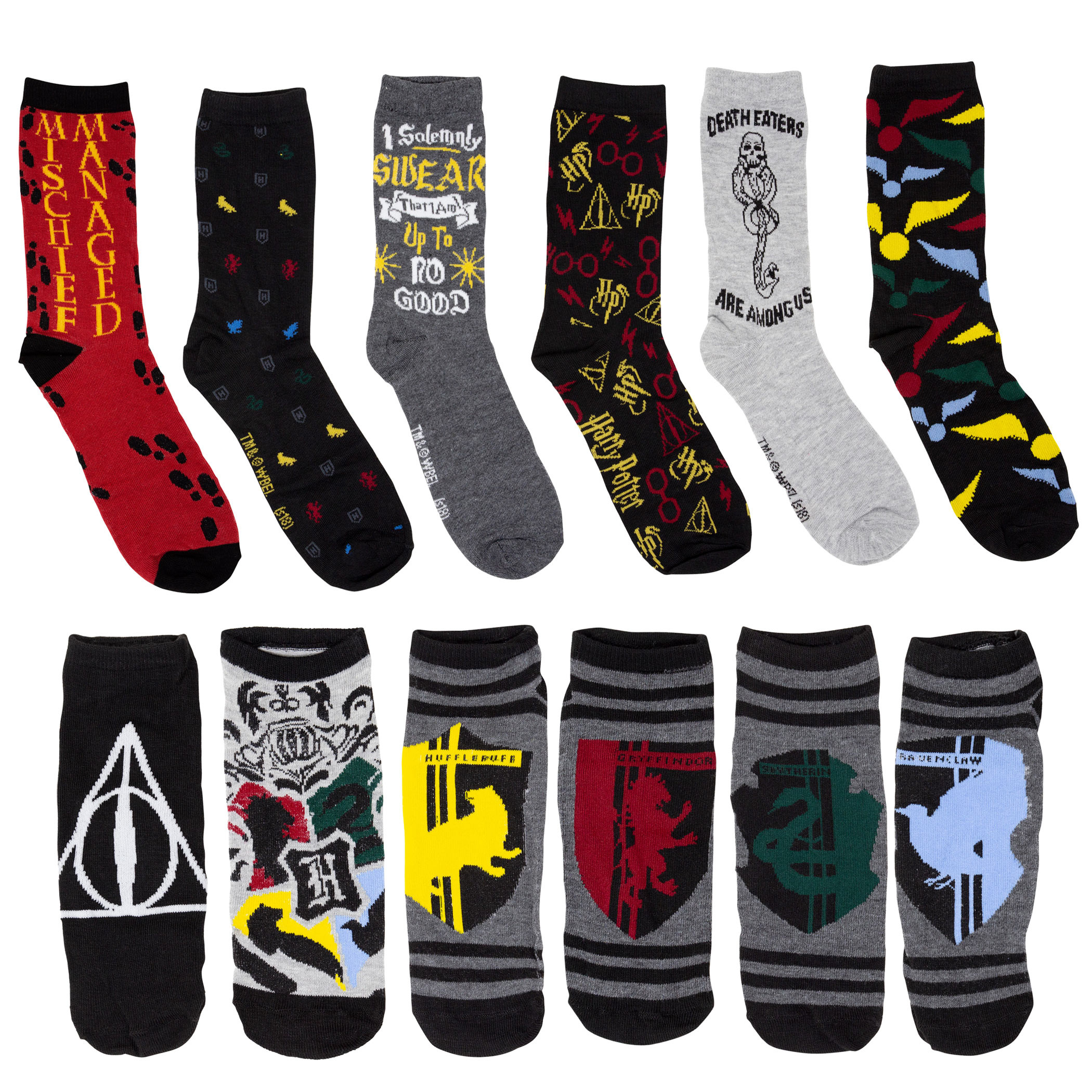 Harry Potter 12 Pairs Socks Gift Giving Box, Multi-Color