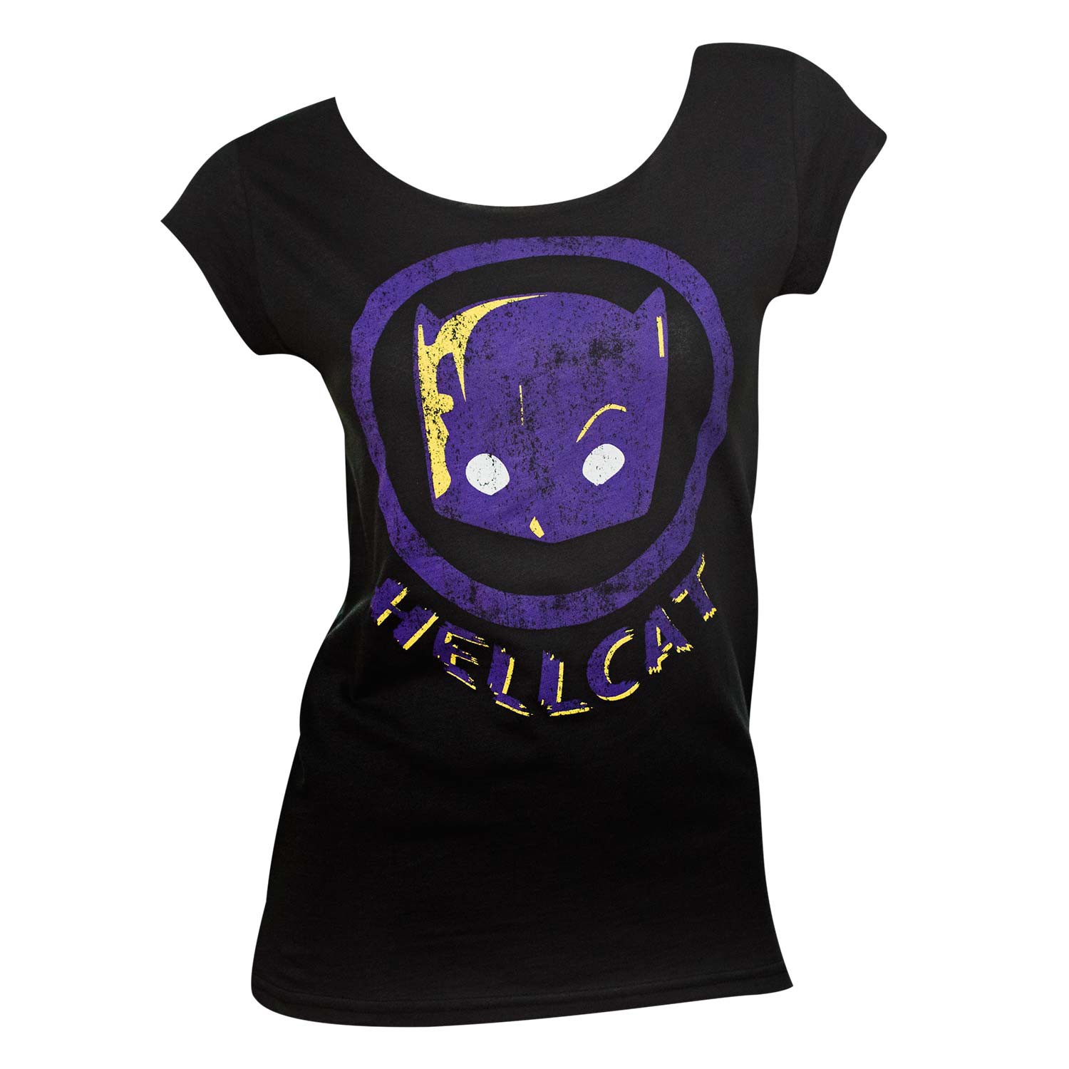 Hawkeye Women's Hellcat Distressed Tee Shirt, Black