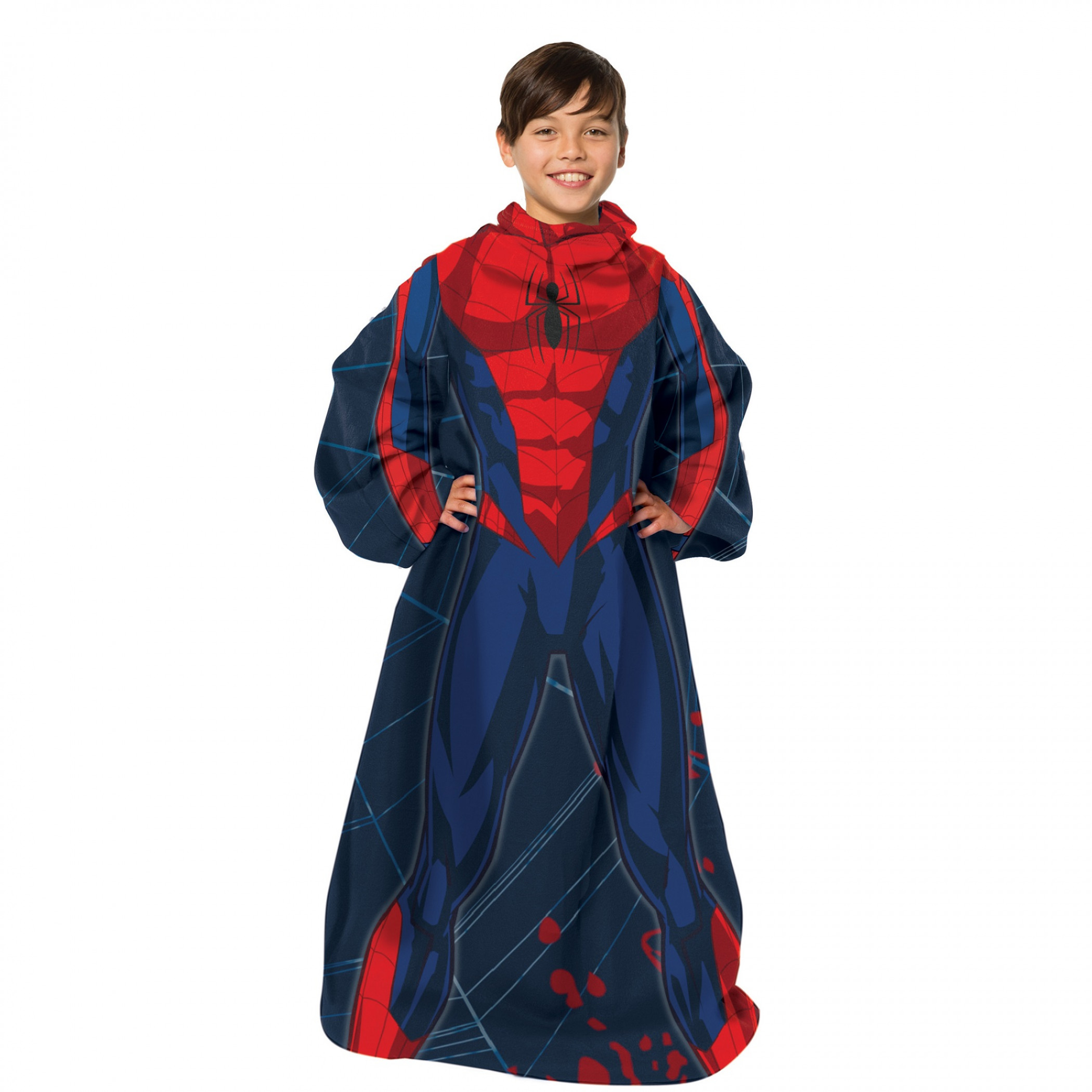 Spider-Man Costume Throw Youth Blanket With Sleeves, Blue