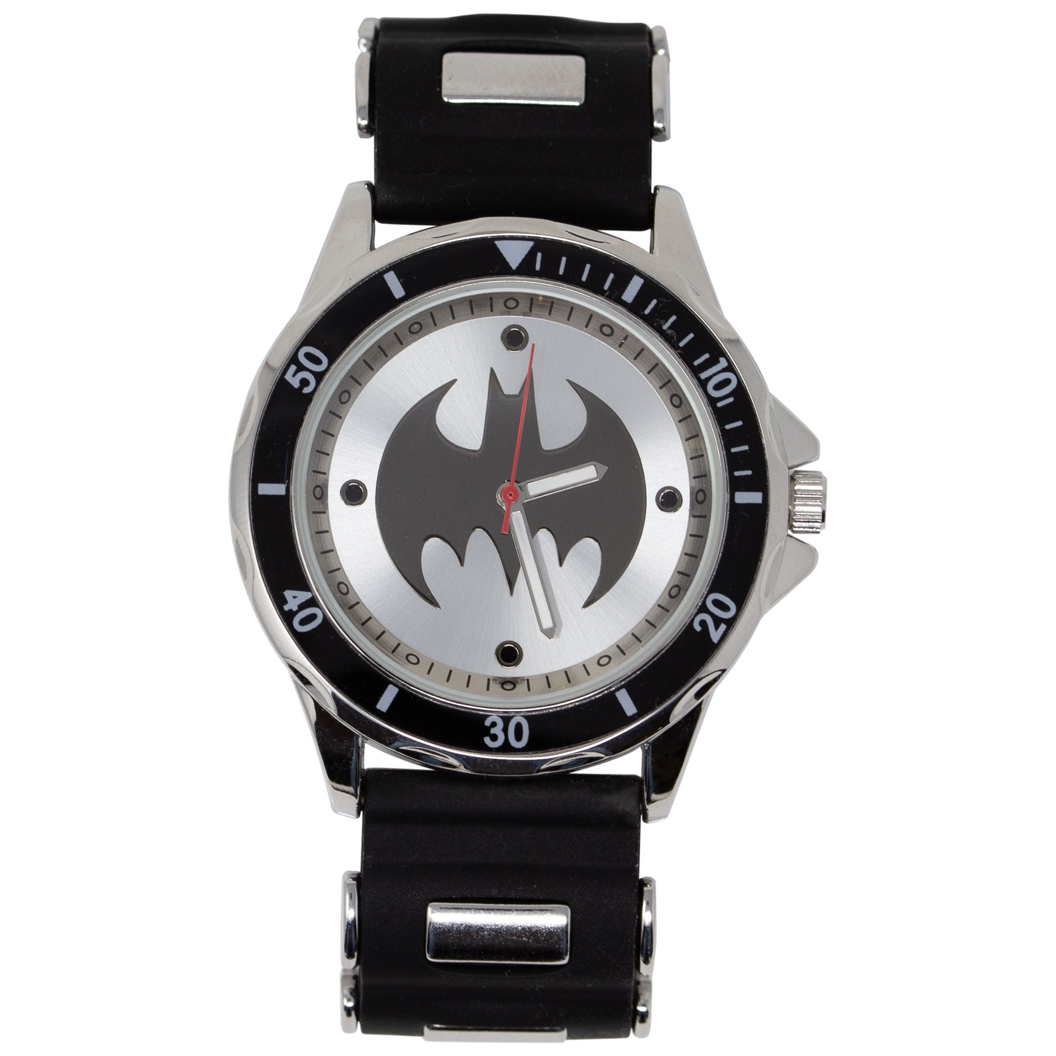 Batman Black and White Symbol Watch with Rubber Wristband, Black