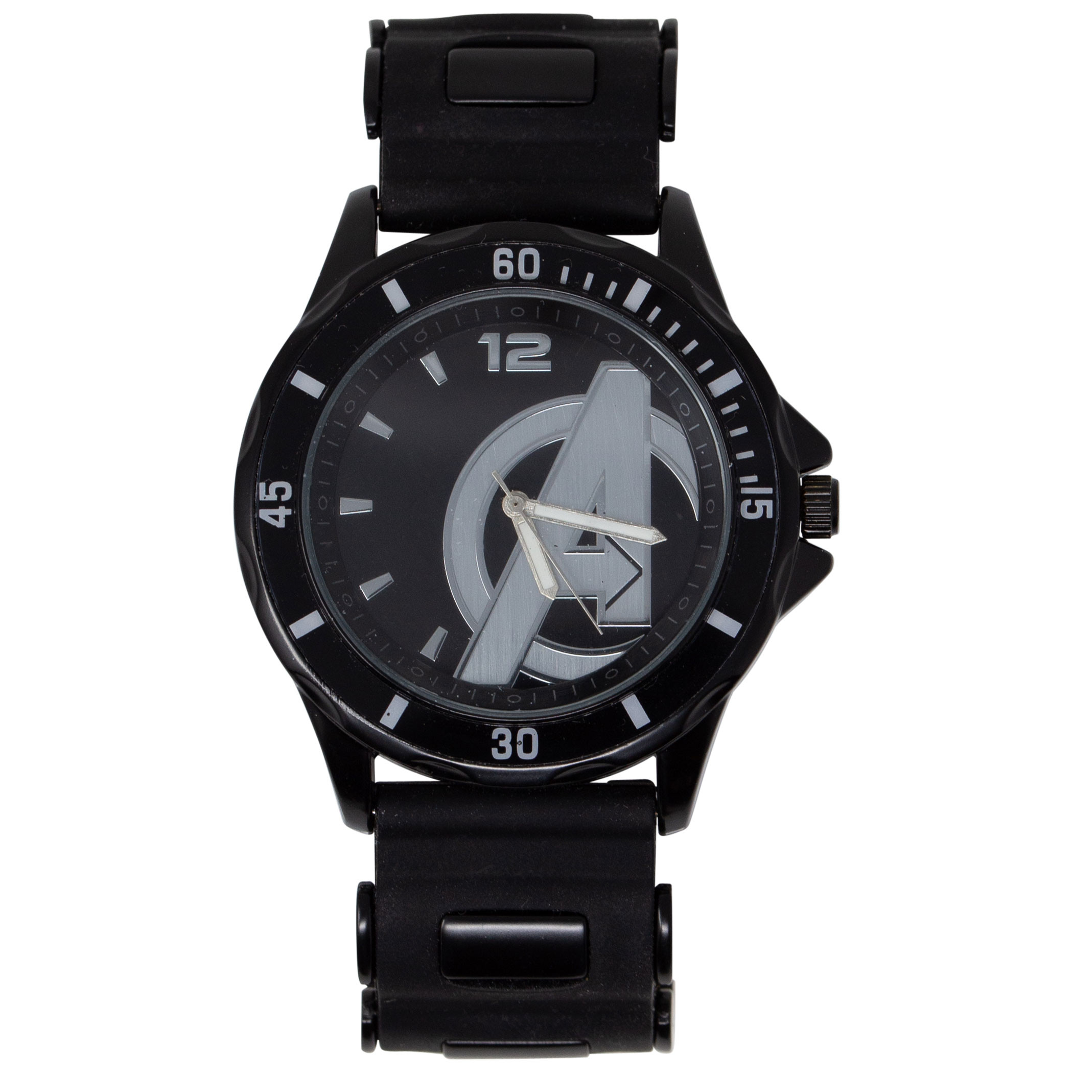 Avengers Silver Symbol Watch with Rubber Wristband, Black
