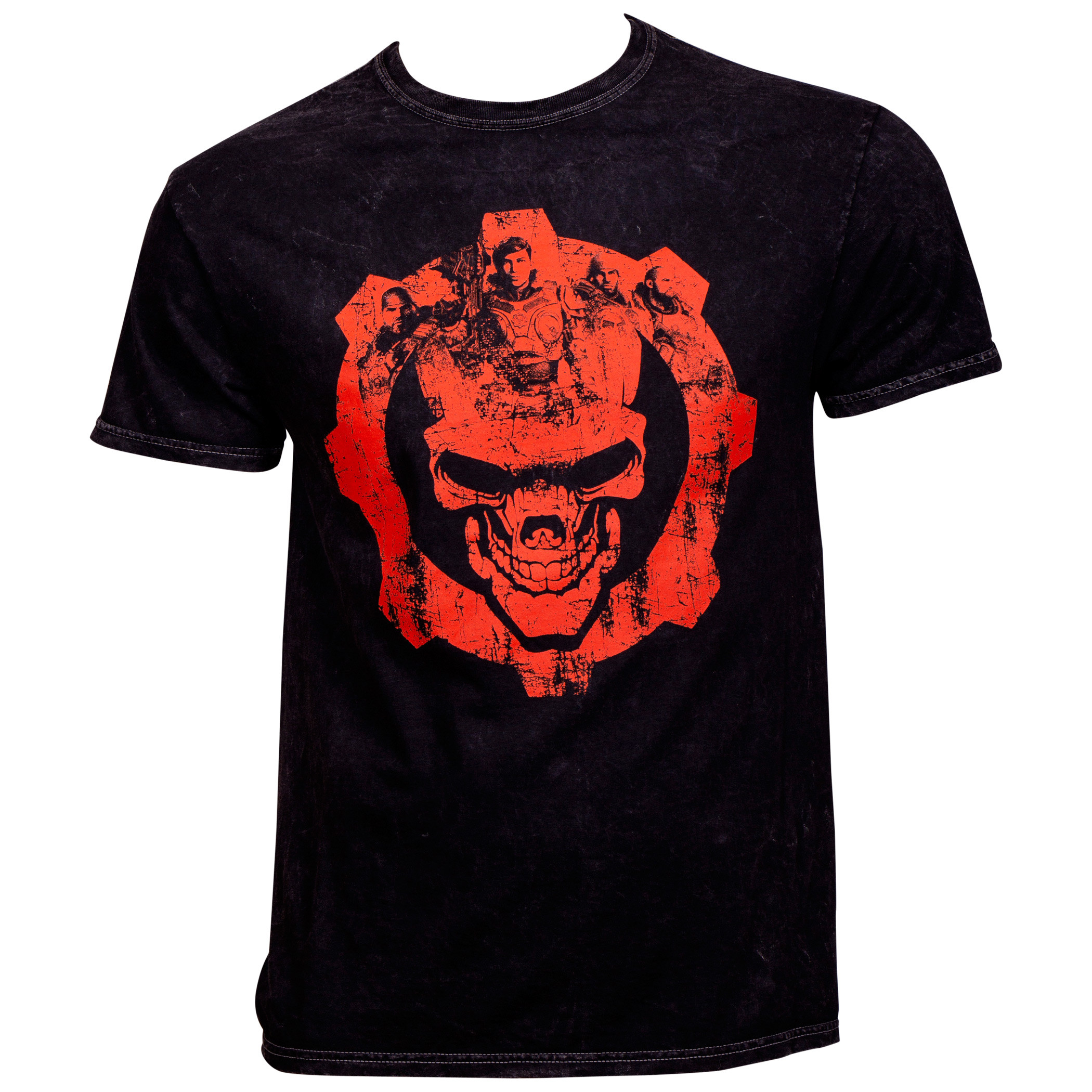 Gears of War Logo Distressed Mineral Washed T-Shirt, Black