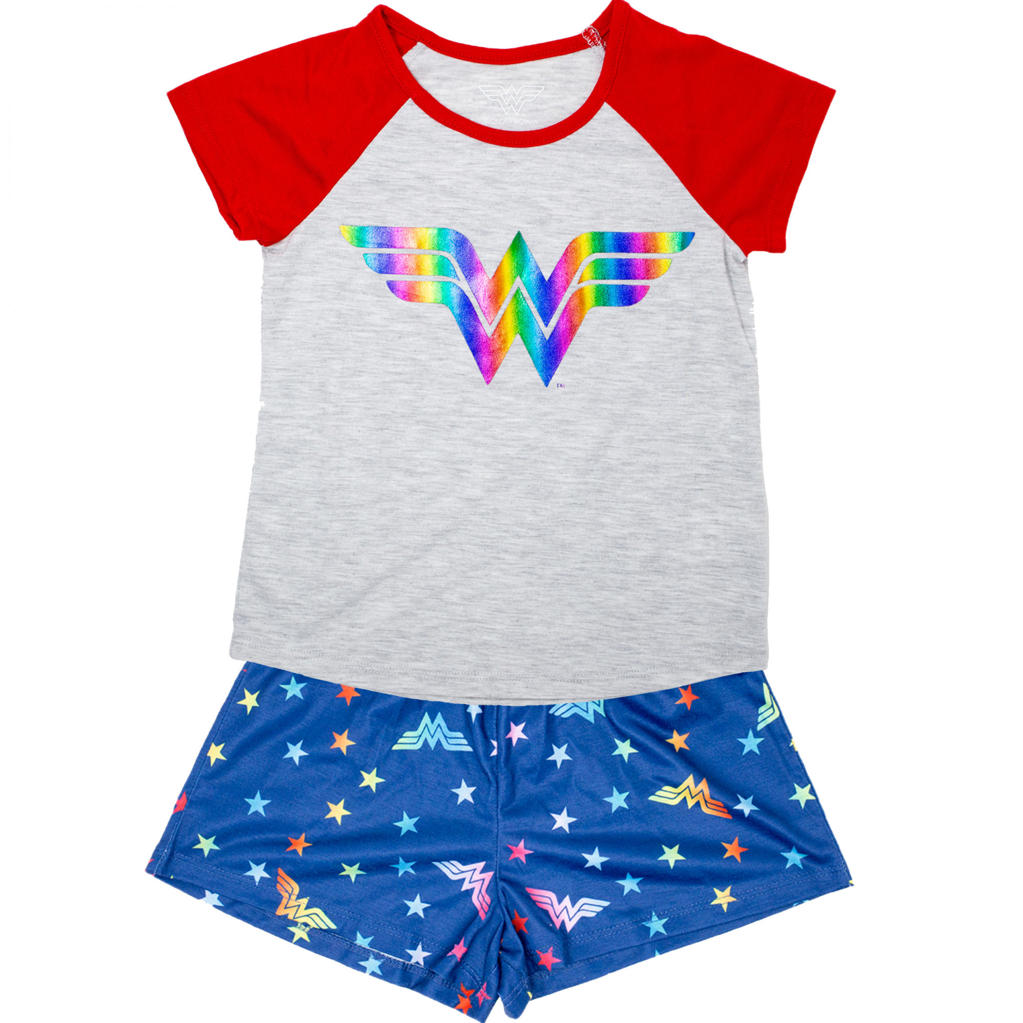 Wonder Woman Girls Youth Sleep Shirt Shorts Set, Grey
