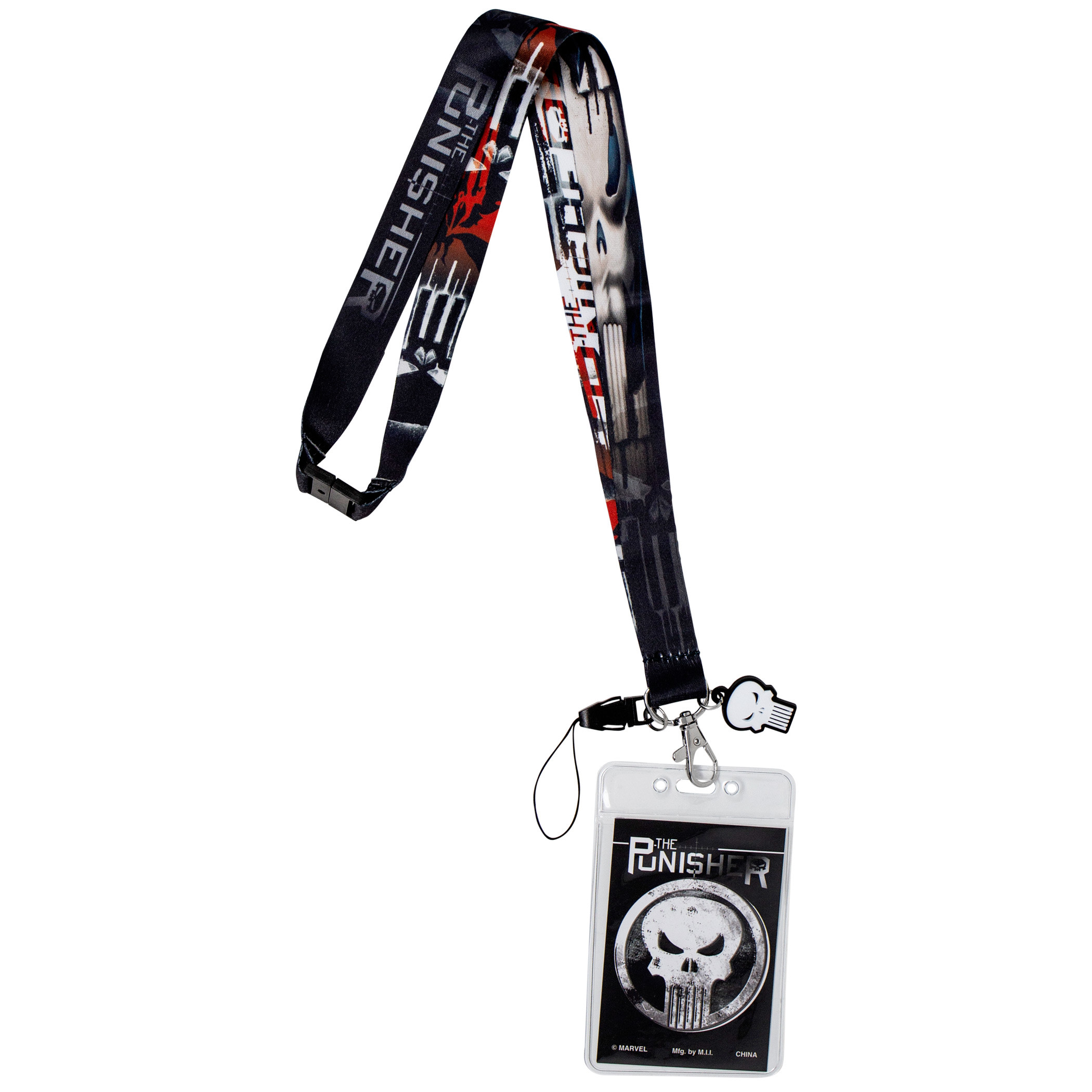 The Punisher Epic Lanyard with Card Holder and Charm, Black