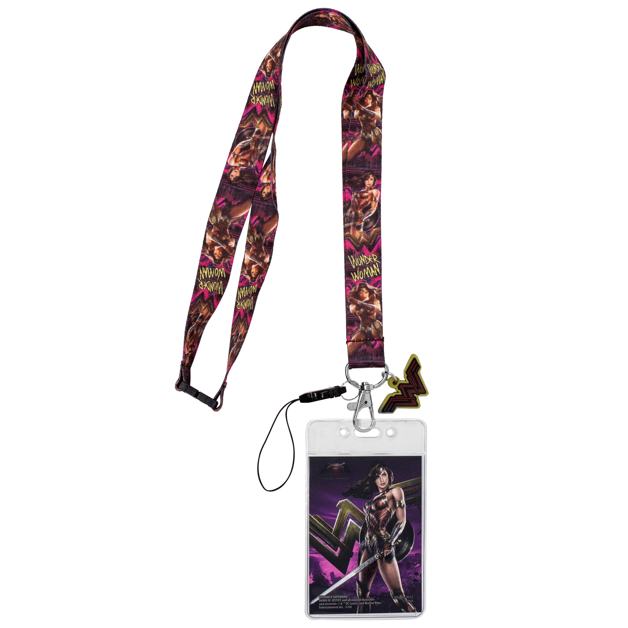 Wonder Woman Fierce Lanyard with Card Holder and Charm, Multi-Color