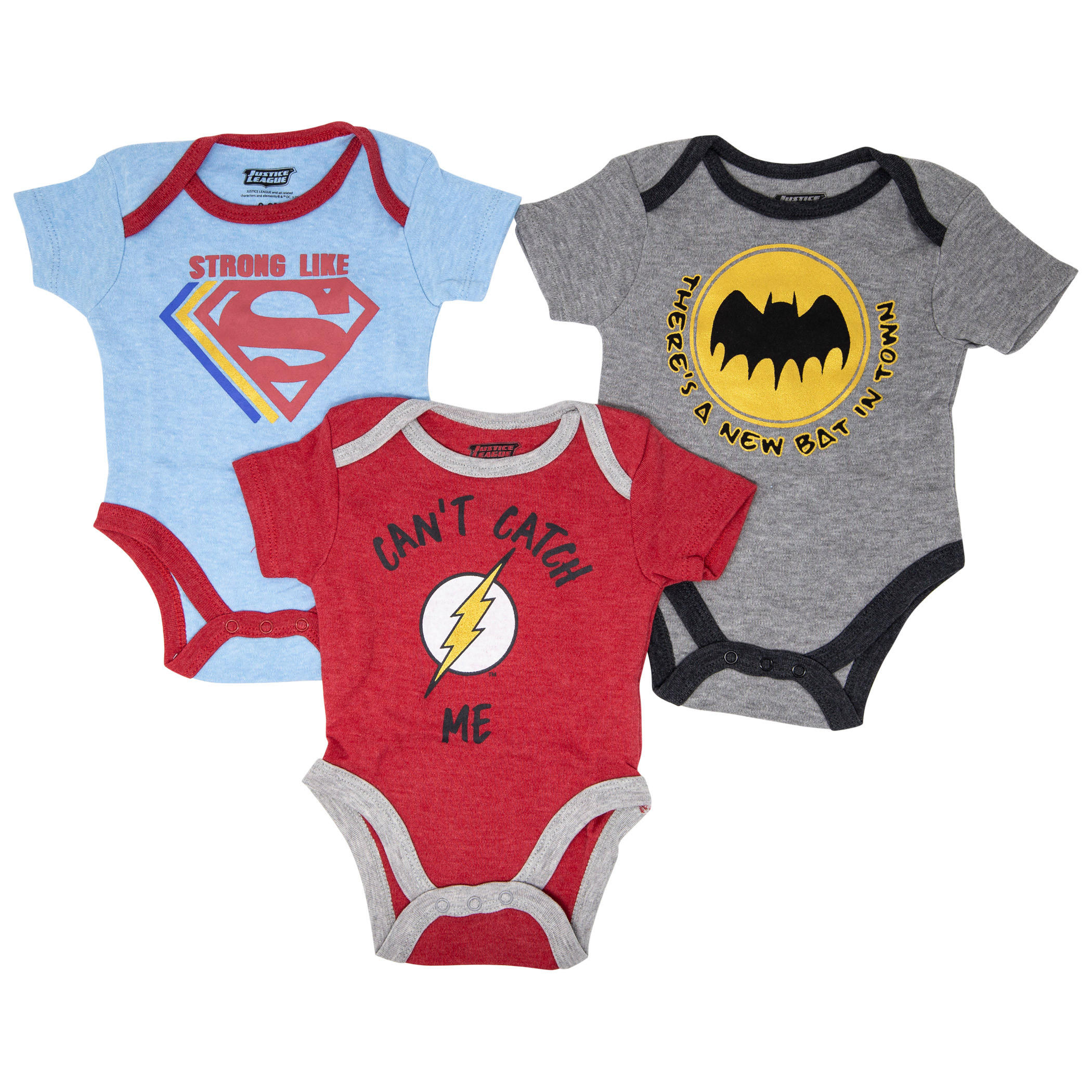 Justice League Boys 3-Pack Infant Bodysuit Set, Multi-Color