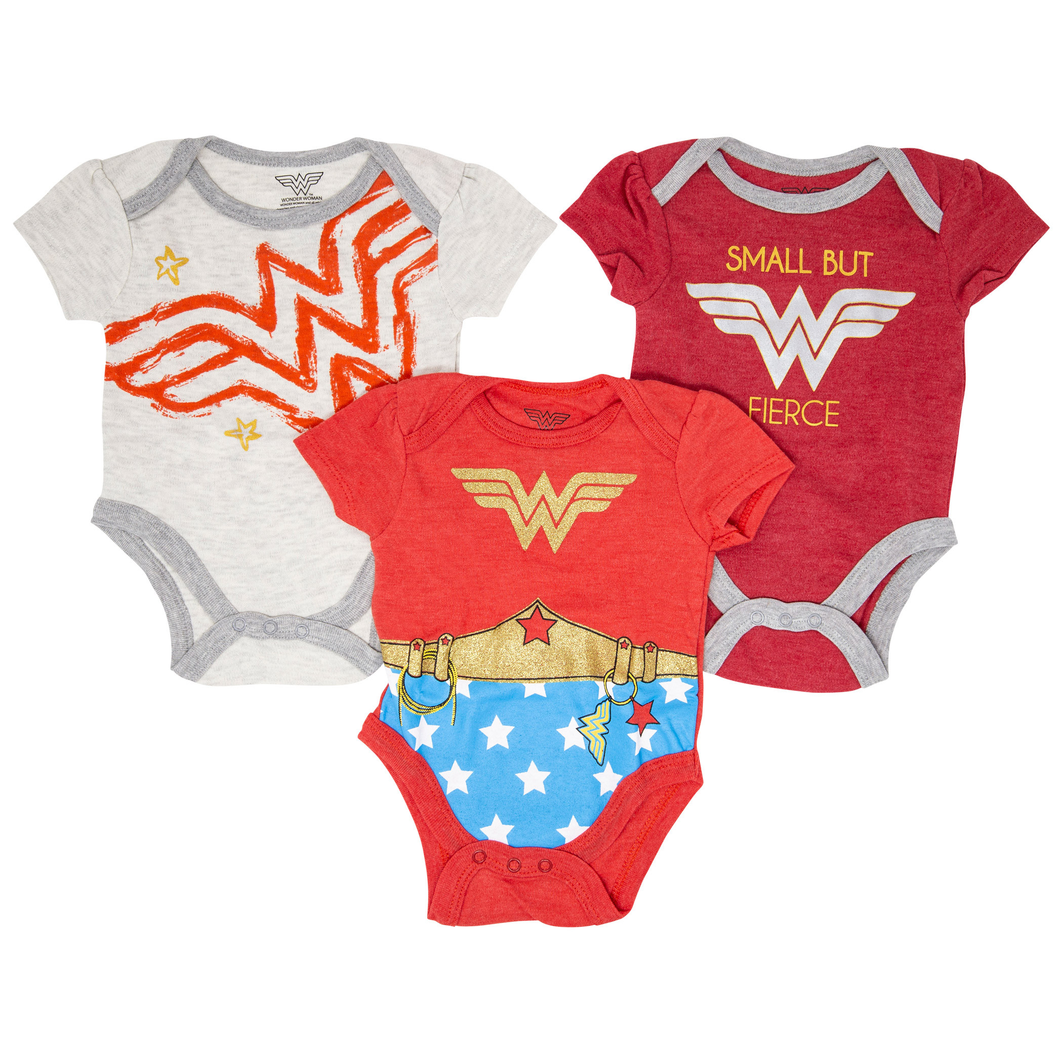 Wonder Woman 3-Pack Infant Bodysuit Set, Red