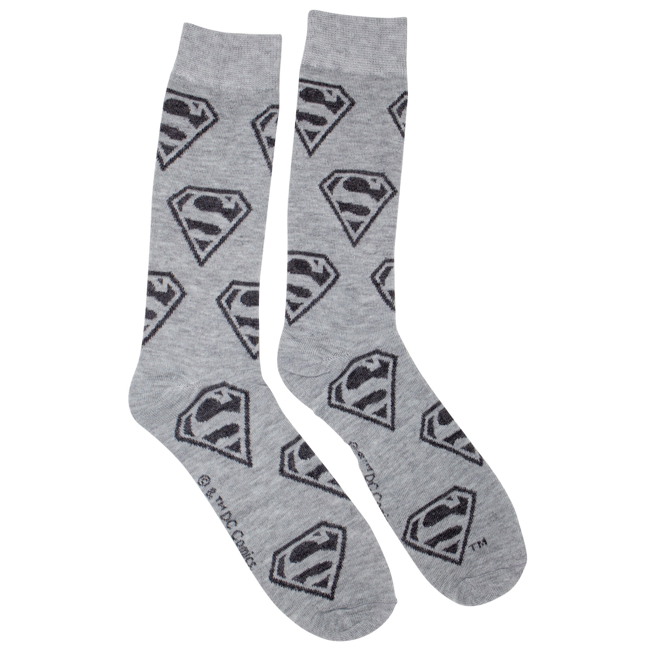 Superman Repeating Symbols Men's Grey Crew Socks, Grey
