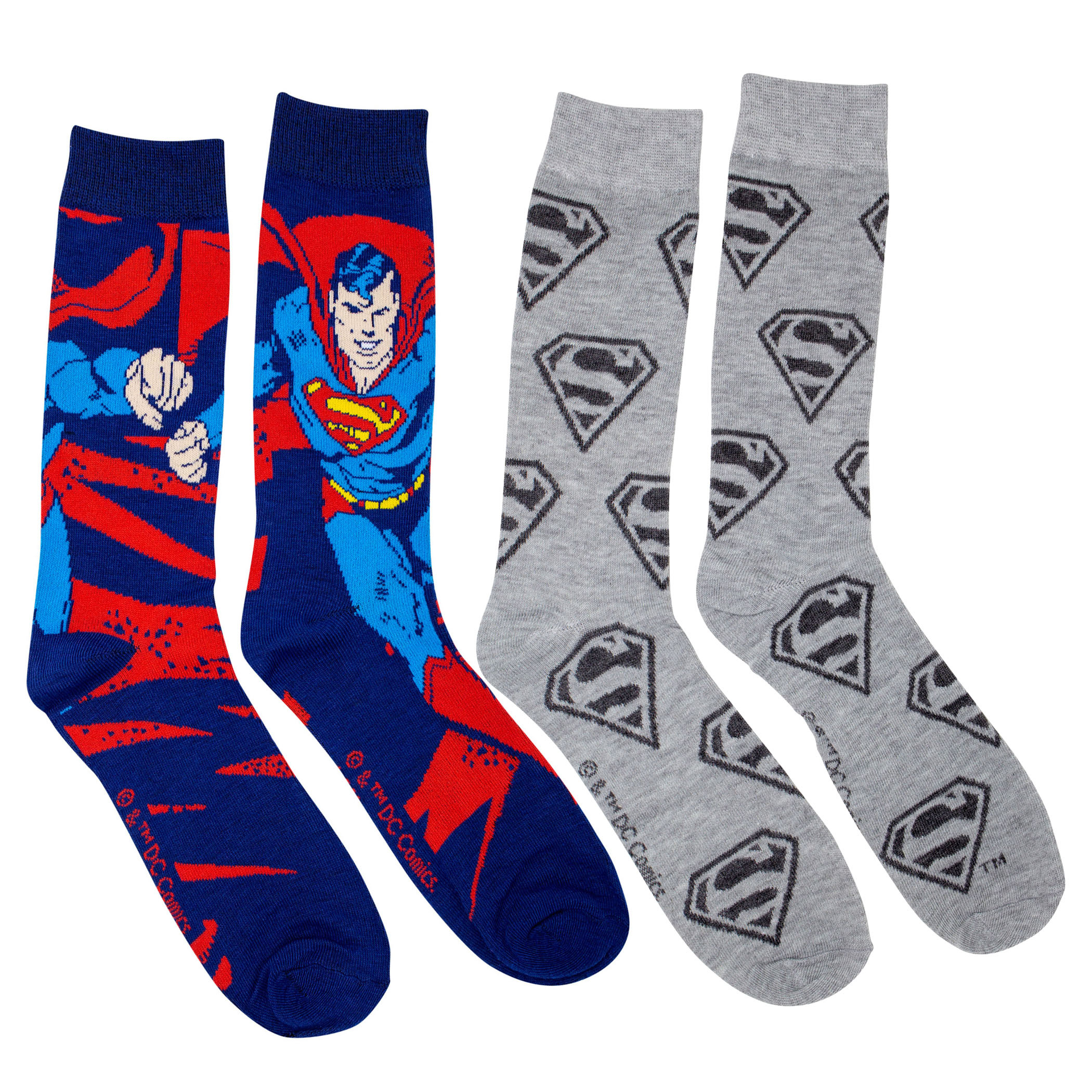 Superman Action Pose and Symbols 2-Pack Crew Socks, Multi-Color