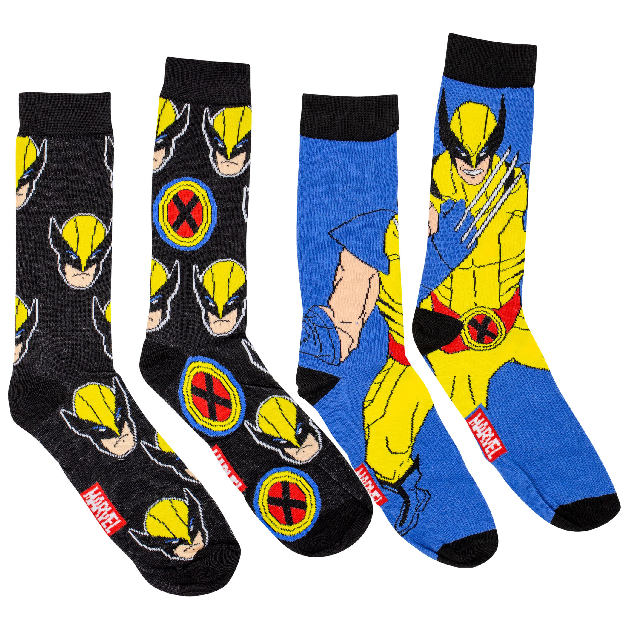 X-Men Wolverine Standing Character and Symbols 2-Pack Crew Socks, Multi-Color