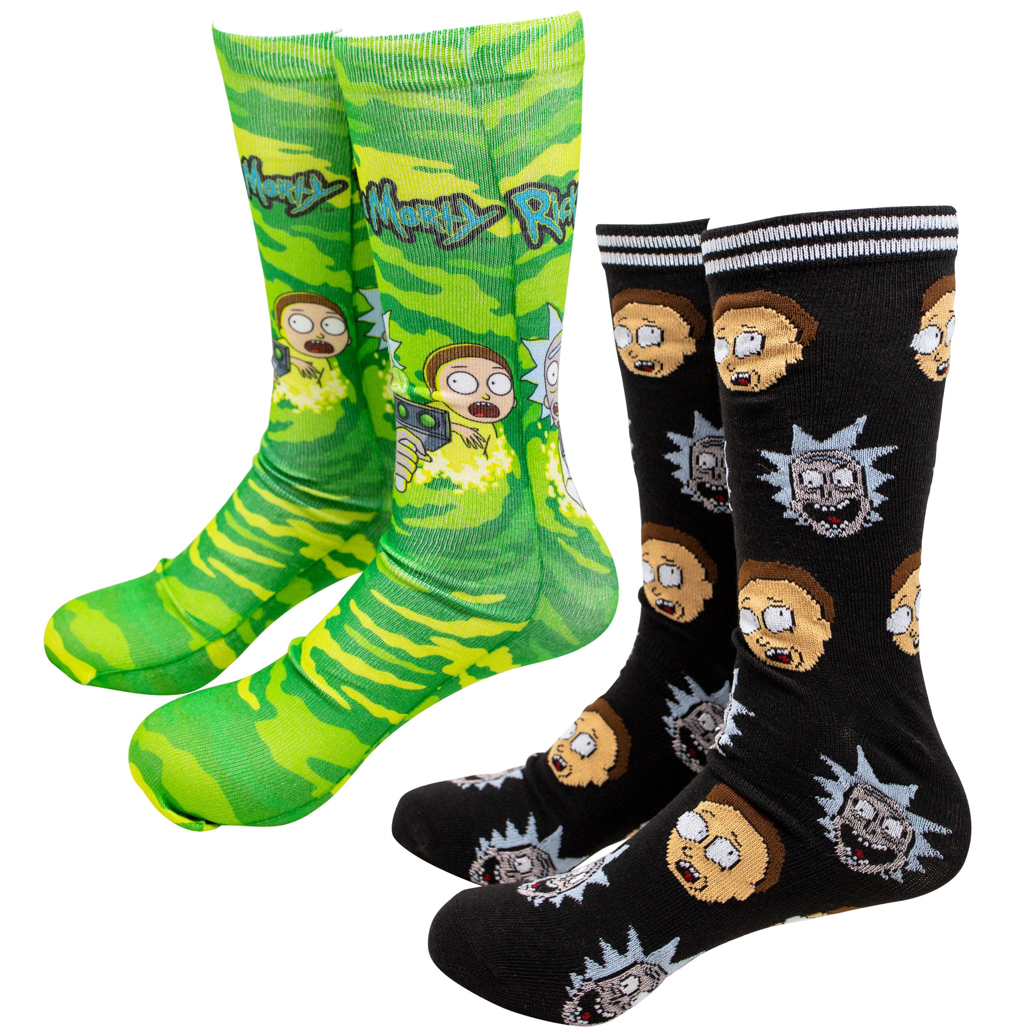 Rick and Morty Portal and Repeating Faces 2-Pack Socks, Black