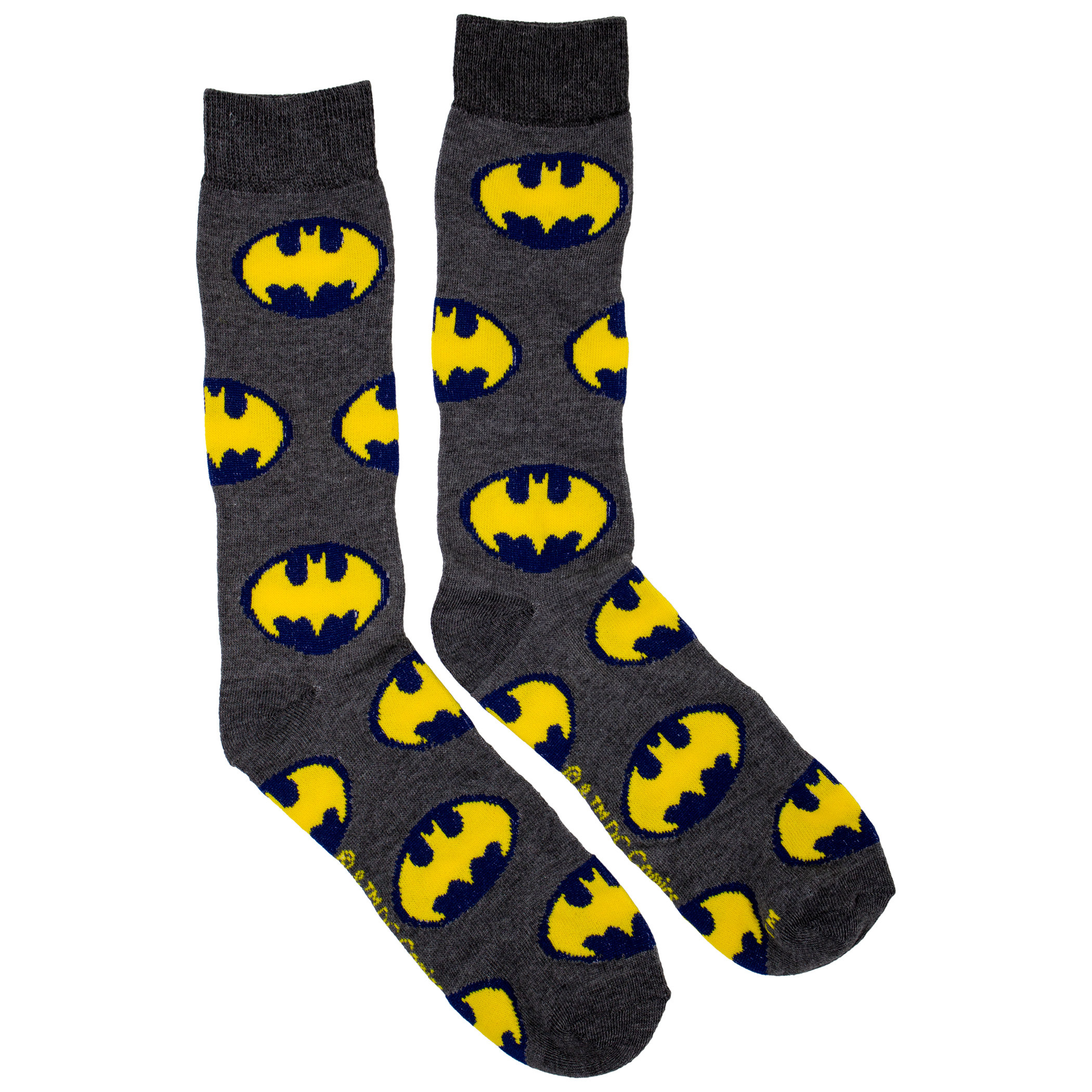 Batman Yellow and Blue Symbols Men's Crew Socks, Grey