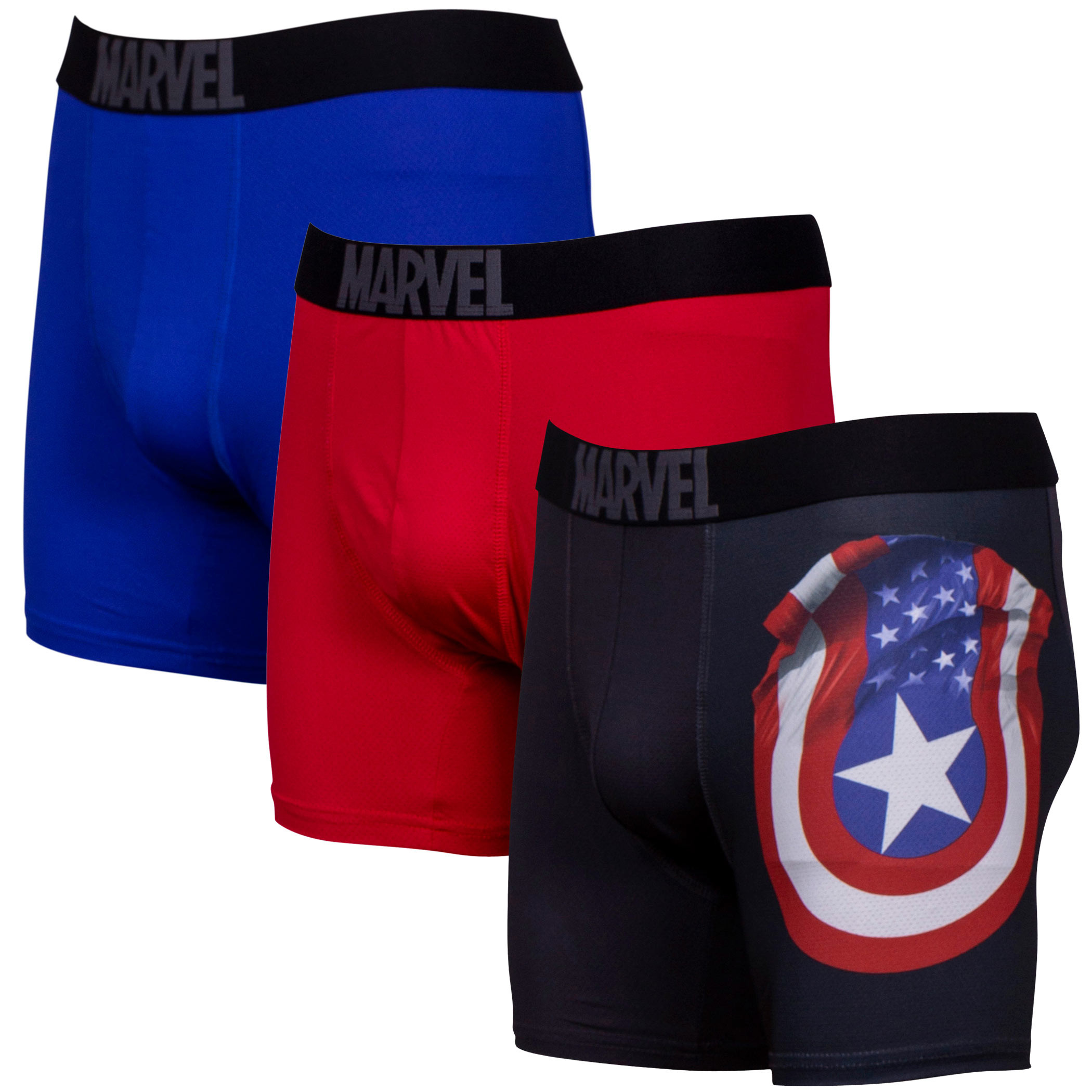 Captain America Performance Mesh Underwear Boxer Briefs 3-Pair Pack, Blue