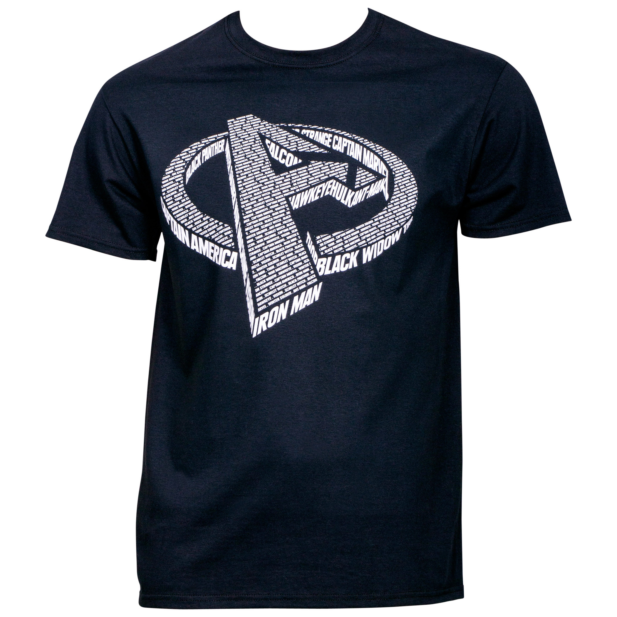 Marvel Avengers Logo Made up of Heroes Names T-Shirt, Black