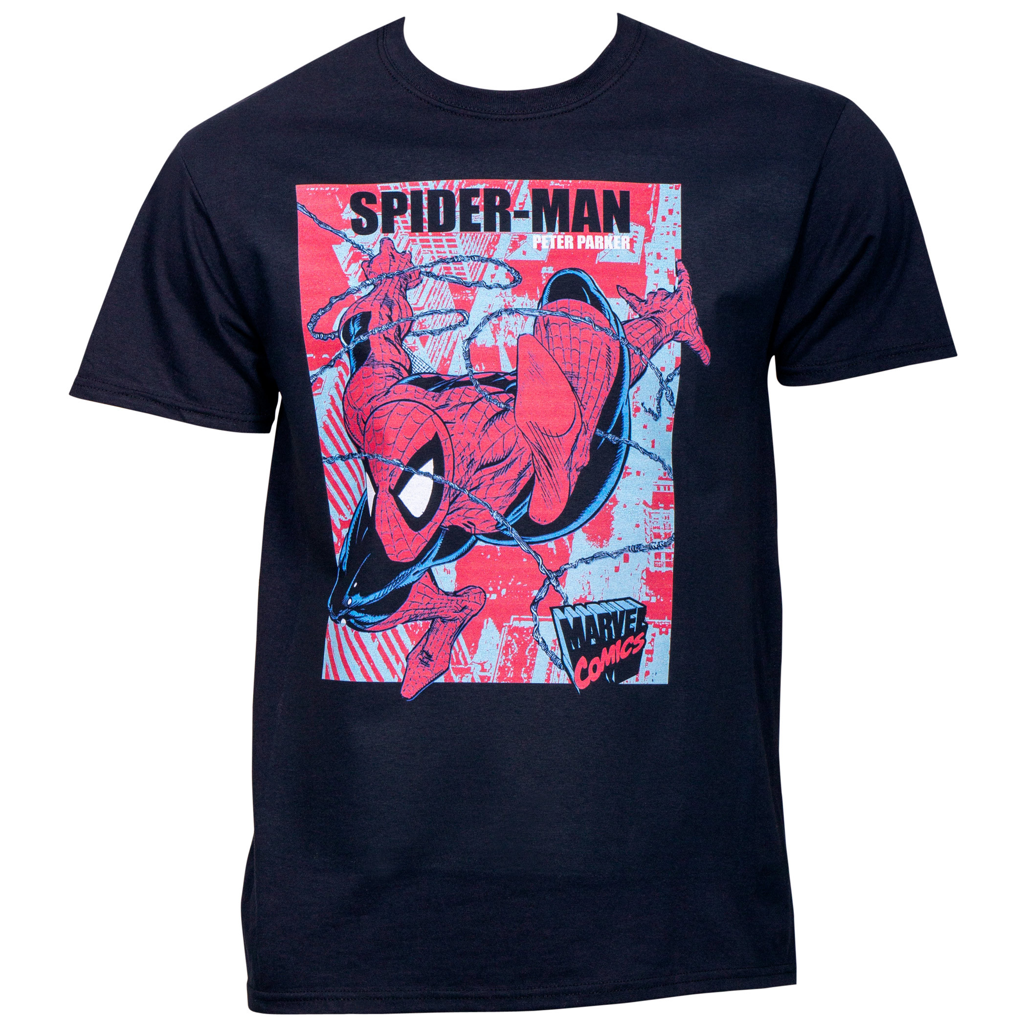 Marvel Comics Spider-Man Peter Parker Swinging Vintage T-Shirt, Black