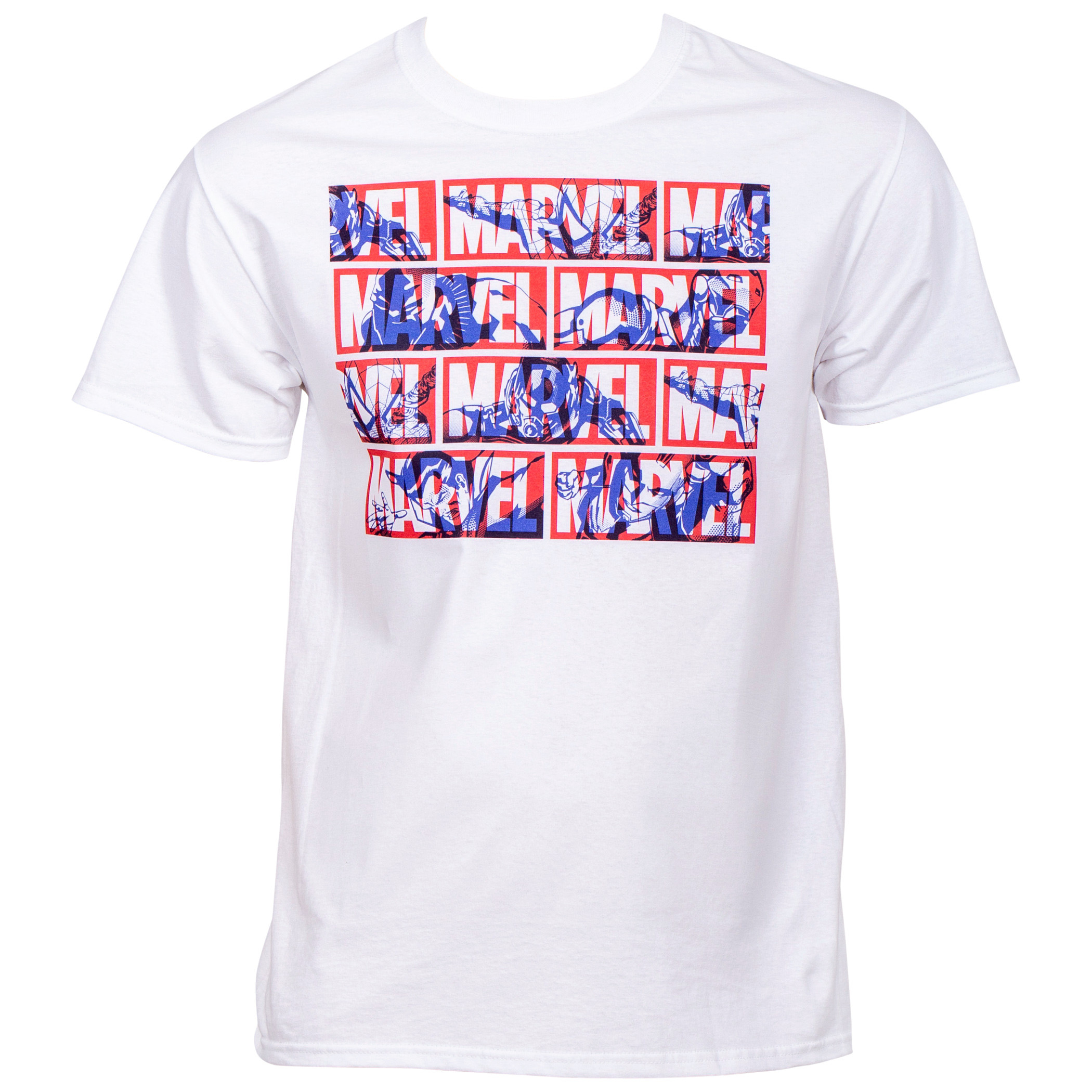 Marvel Brand Text Title with Hero Silhouettes T-Shirt, White