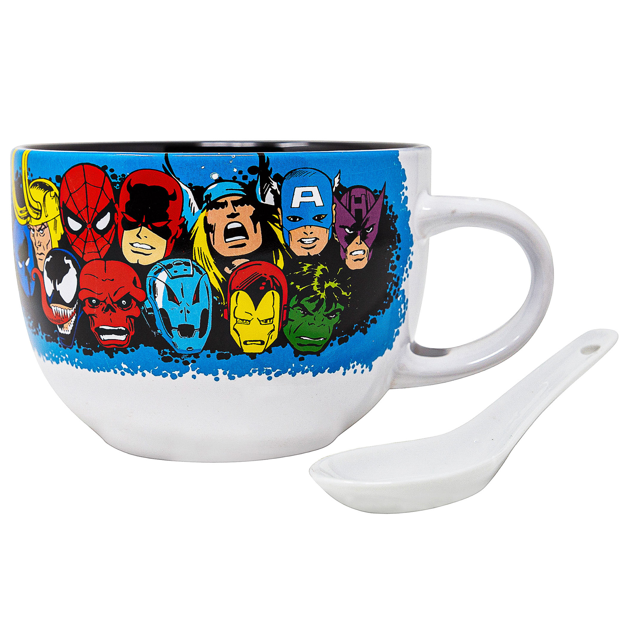 Marvel Retro Character Heads 24 oz Soup Mug with Spoon, White