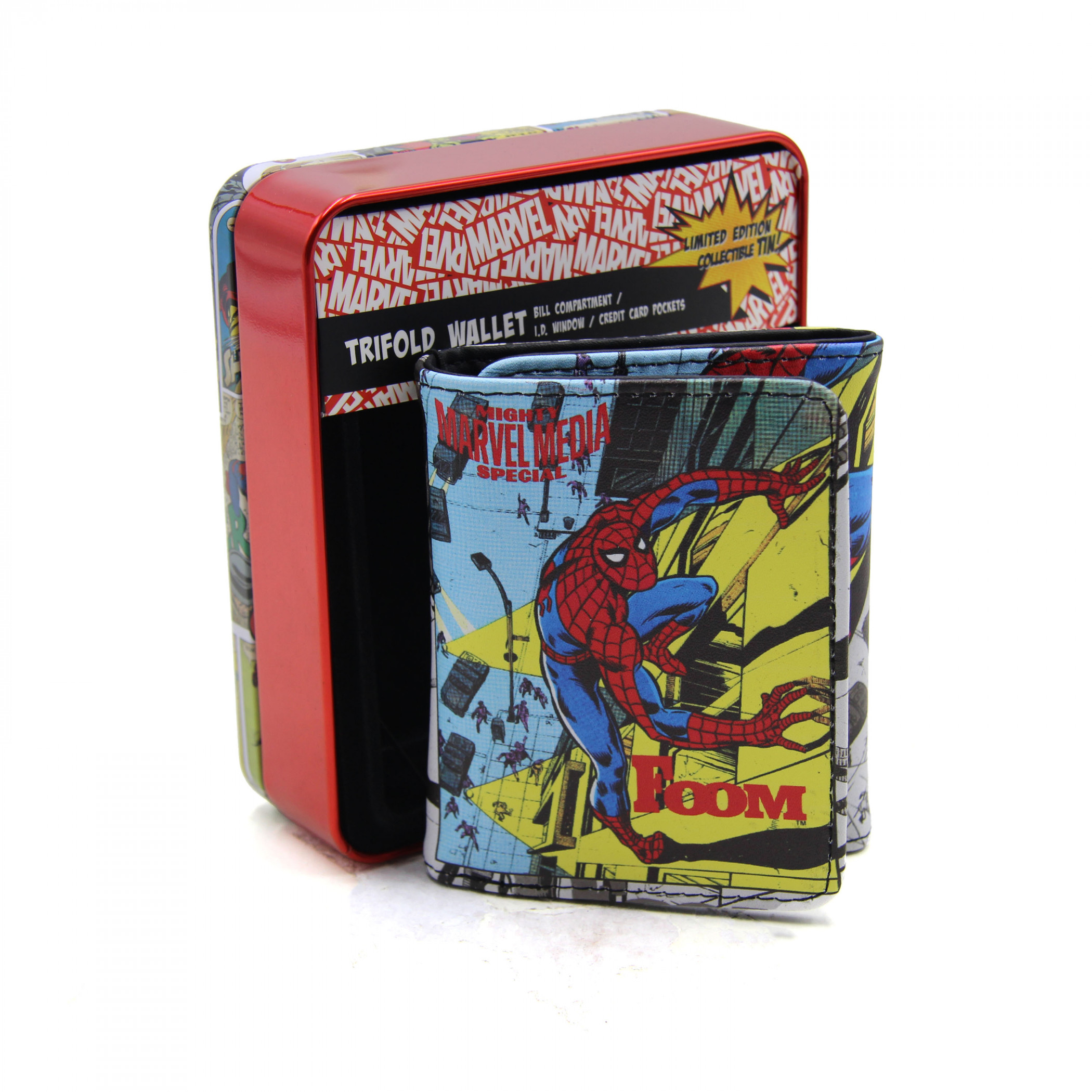 Spider-Man Mighty Marvel Media Special Trifold Wallet in Collectors Tin, Multi-Color