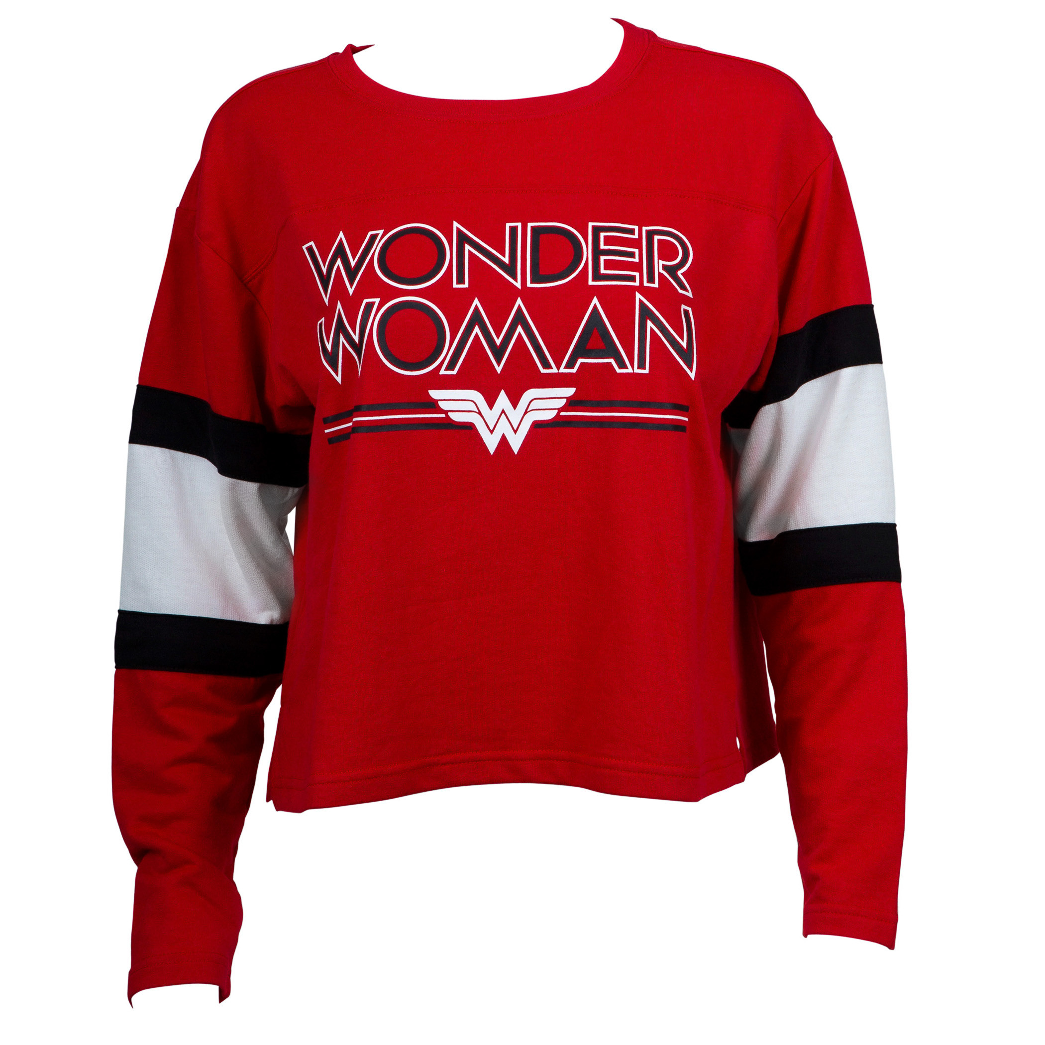 Wonder Woman Juniors Long Sleeve Crop Top, Red