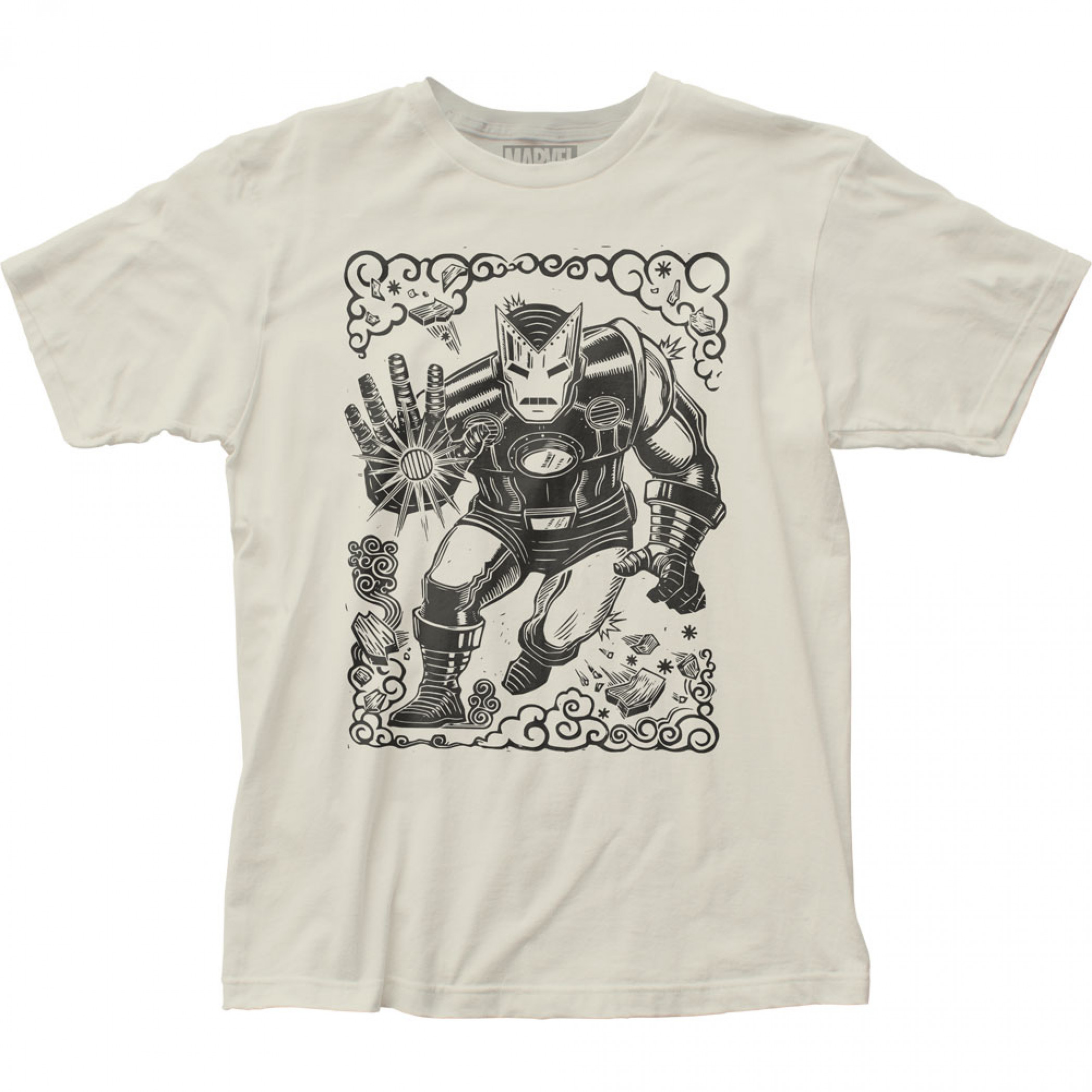 Iron Man Retro Woodcut Art T-Shirt, Beige