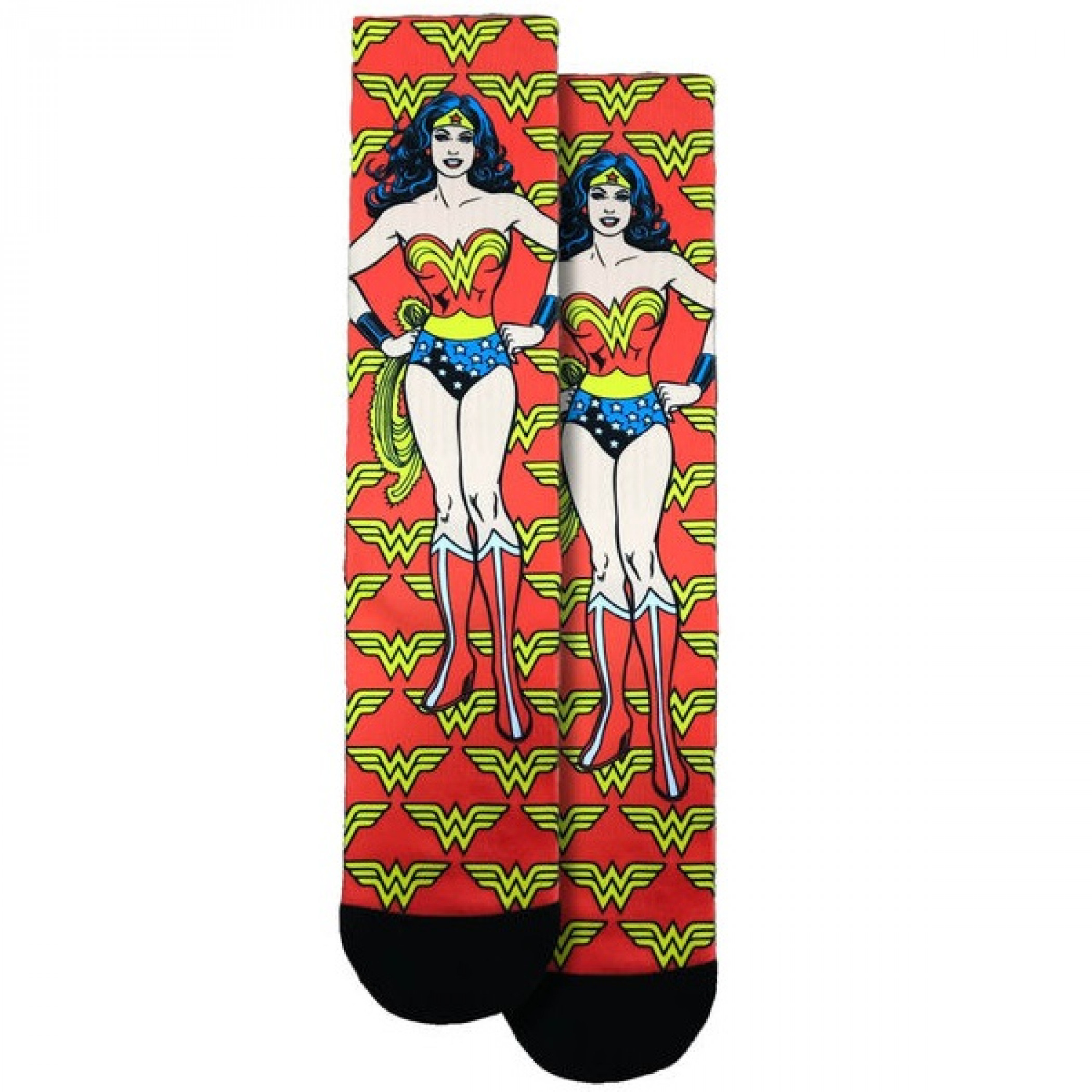 Wonder Woman Hero With Symbols All Around Crew Socks, Red