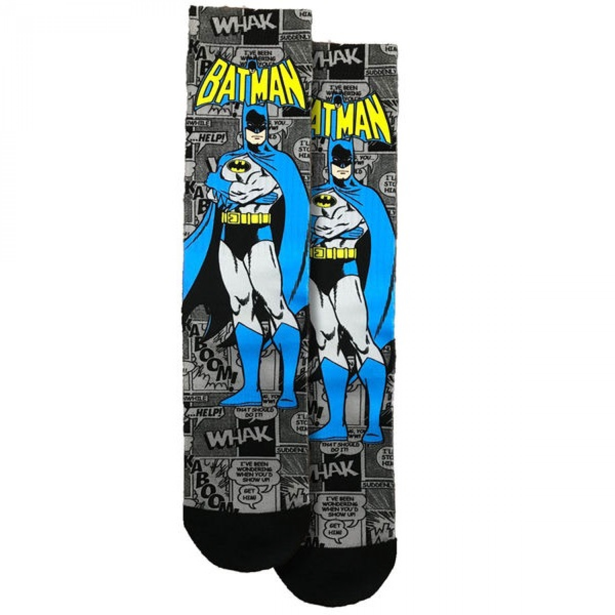 Batman Character with DC Comics Background Crew Socks, Grey
