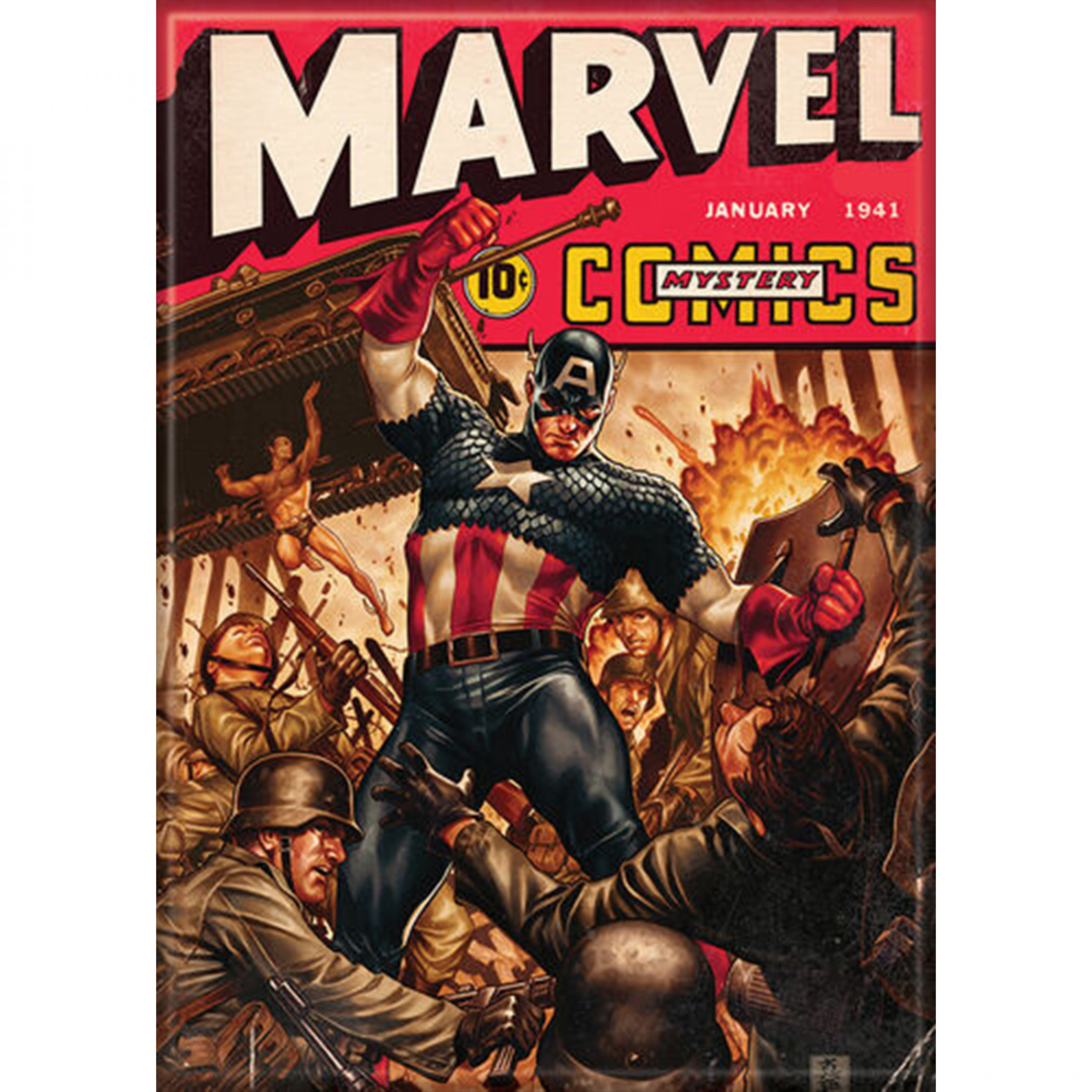 Marvel Mystery Comics Captain America & Namor WWII Comic Cover Magnet, Red