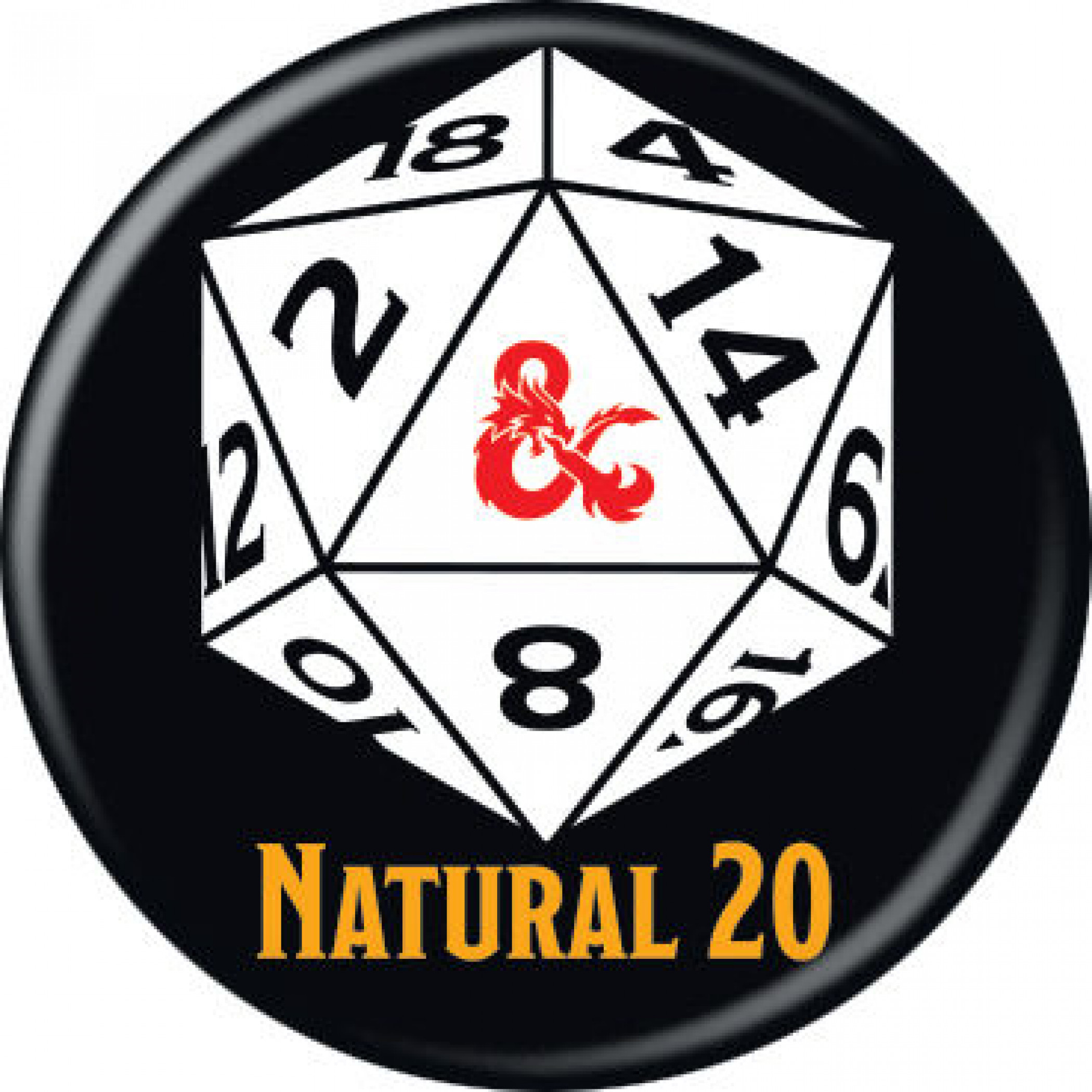 Dungeons & Dragons Natural 20 Button, Black