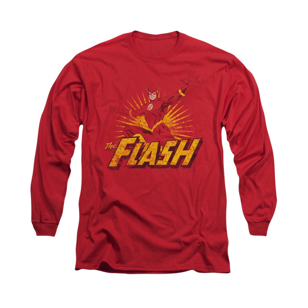The Flash Rough Distress Red Long Sleeve T-Shirt, Red