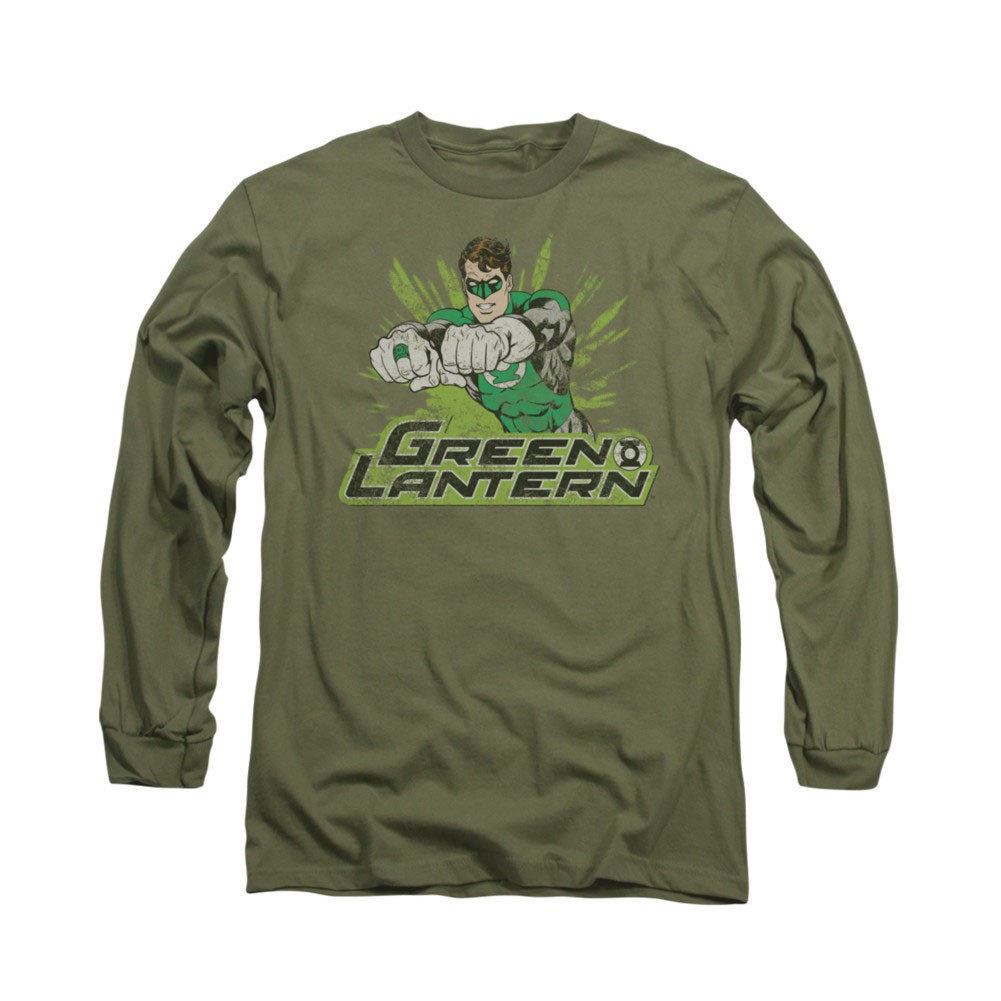 Green Lantern Distress Rough Long Sleeve T-Shirt, Green