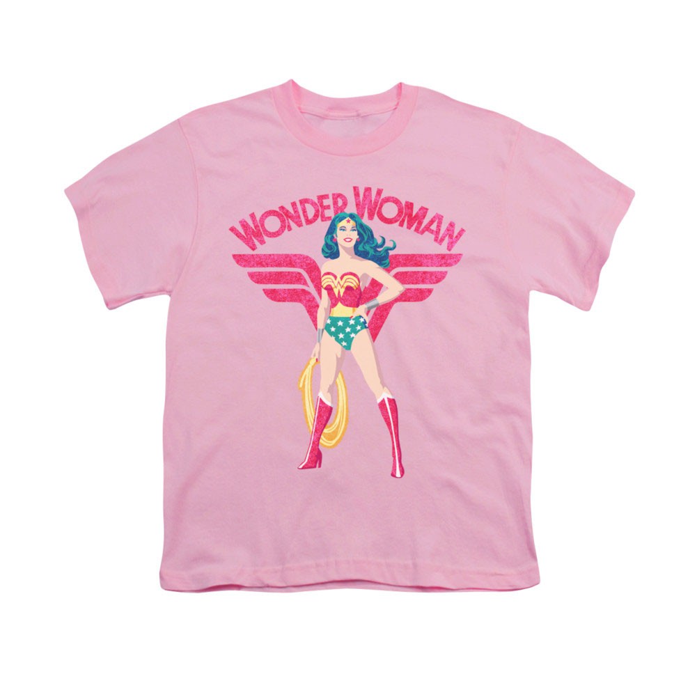 Wonder Woman Standing Pink Youth Unisex T-Shirt, Pink