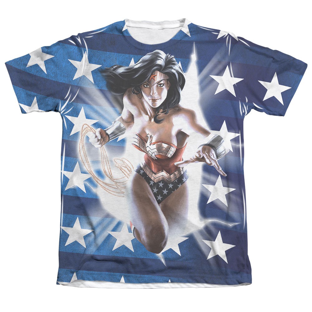 Wonder Woman Ripped Flag Sublimation White T-Shirt, White