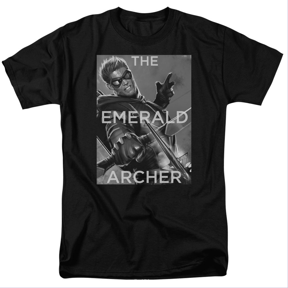 Green Arrow Emerald Archer Black T-Shirt, Black
